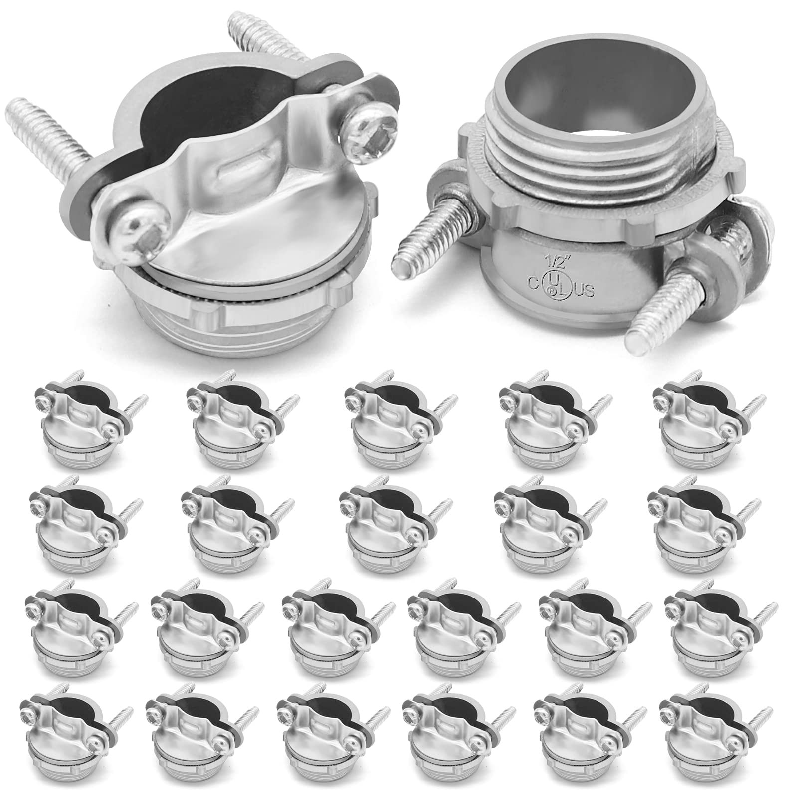 24 PCS SilverZinc 1/2 Inch Clamp Type Cable Connectors Metallic Conduit Protect