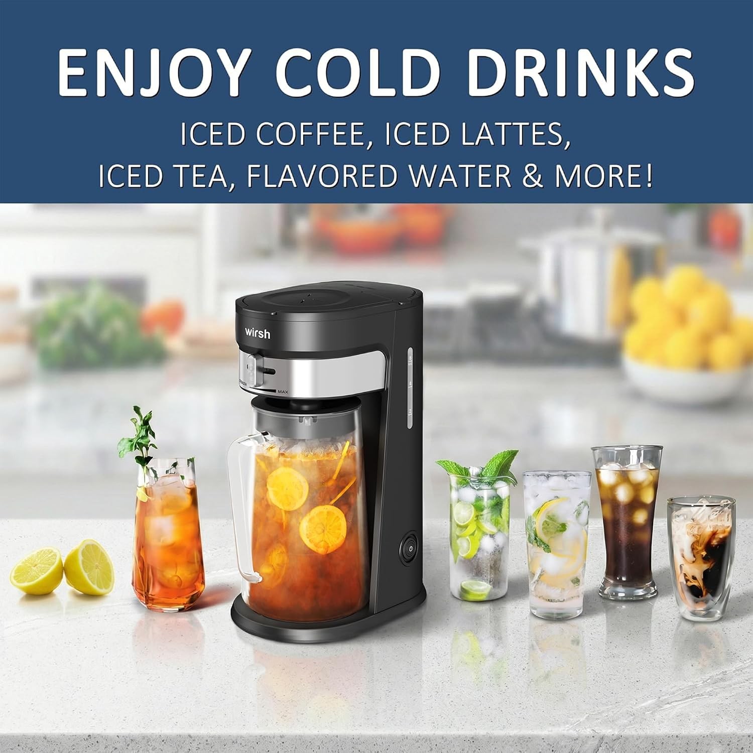 Wirsh 3QT Iced Tea & Coffee Maker, Strength Control, Reusable Filter, Black