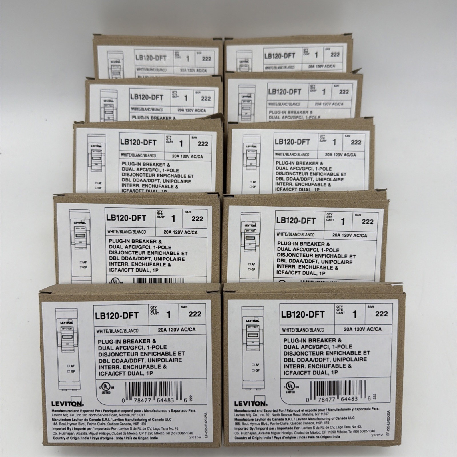 Leviton LB120-DFT 20A 1-Pole AFCI/GFCI Dual Function Circuit Breaker NEW 10X