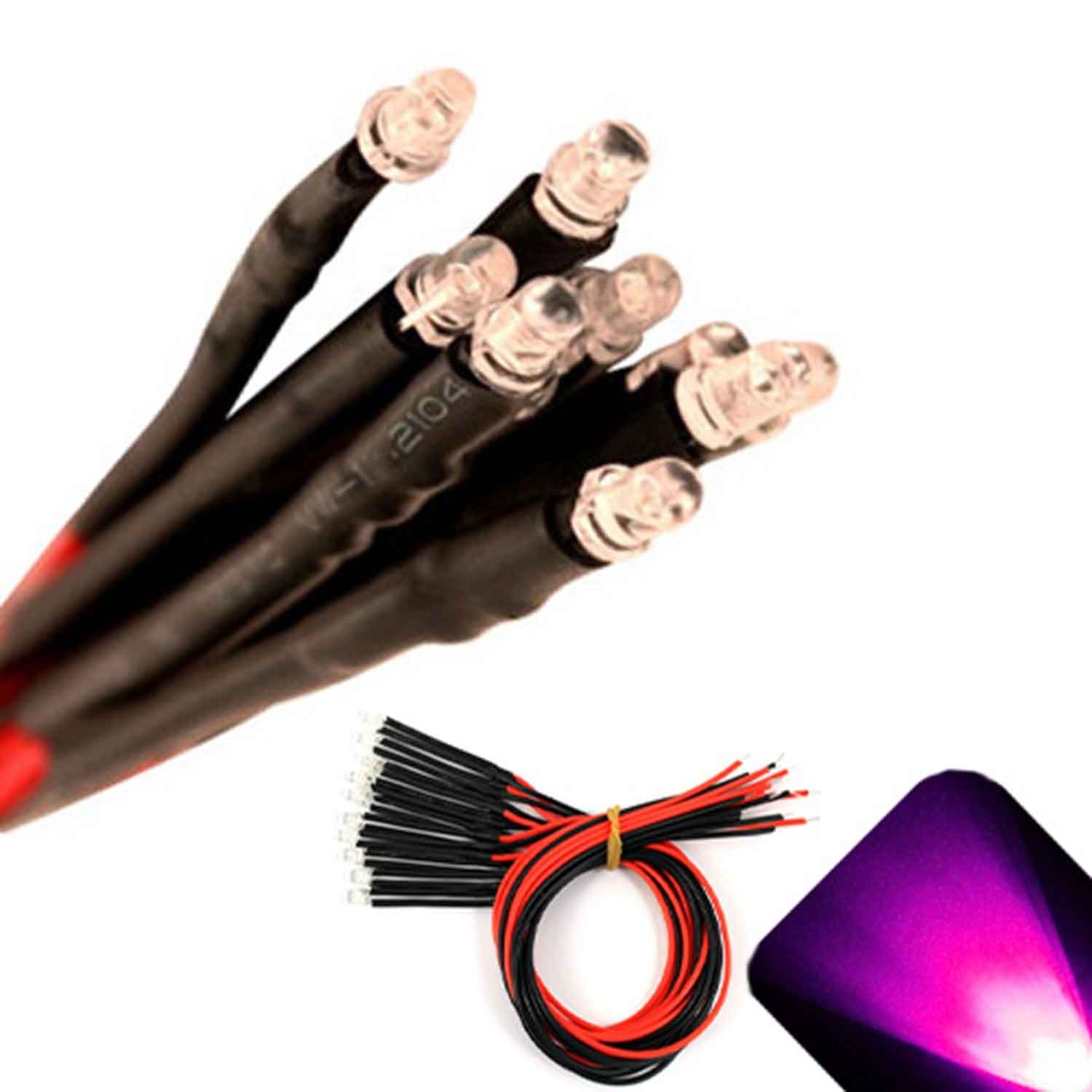 10 x Pre wired 6v 3mm Pink LEDs Prewired 6 volt DC LED Light RC Prop Boat 4v 5v