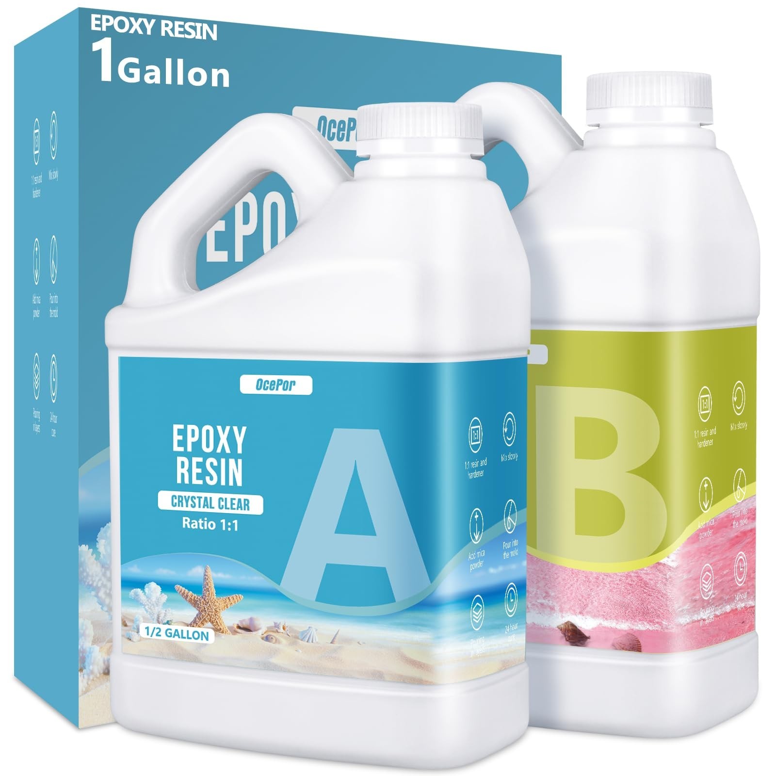 OcePor Epoxy Resin-1 Gallon, Crystal Clear Epoxy Resin Kit, No Yellowing No B…