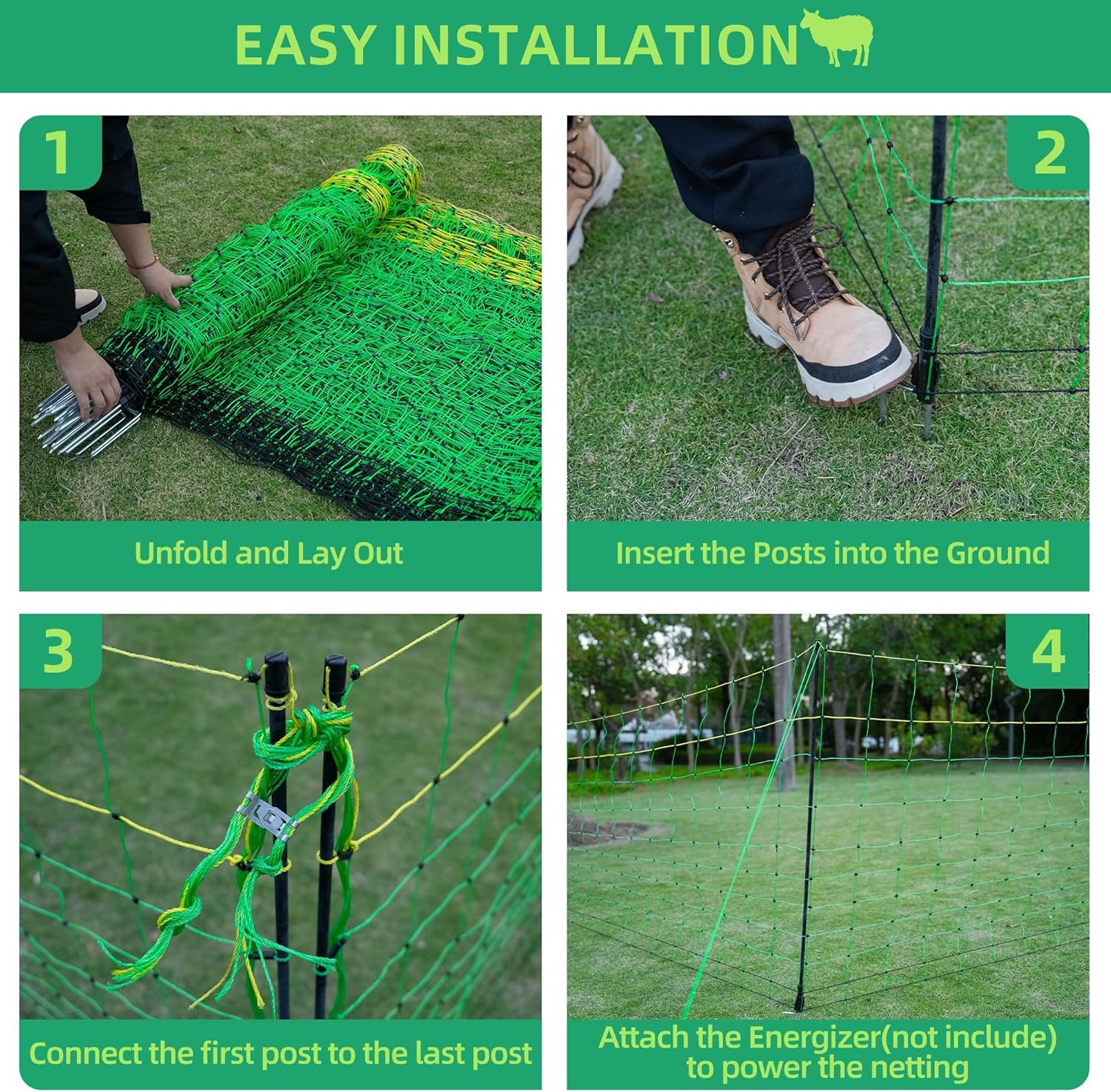 42.5″ H x 164′ L Electric Fence Netting,Electric Netting Fence Kit Goats Fencing