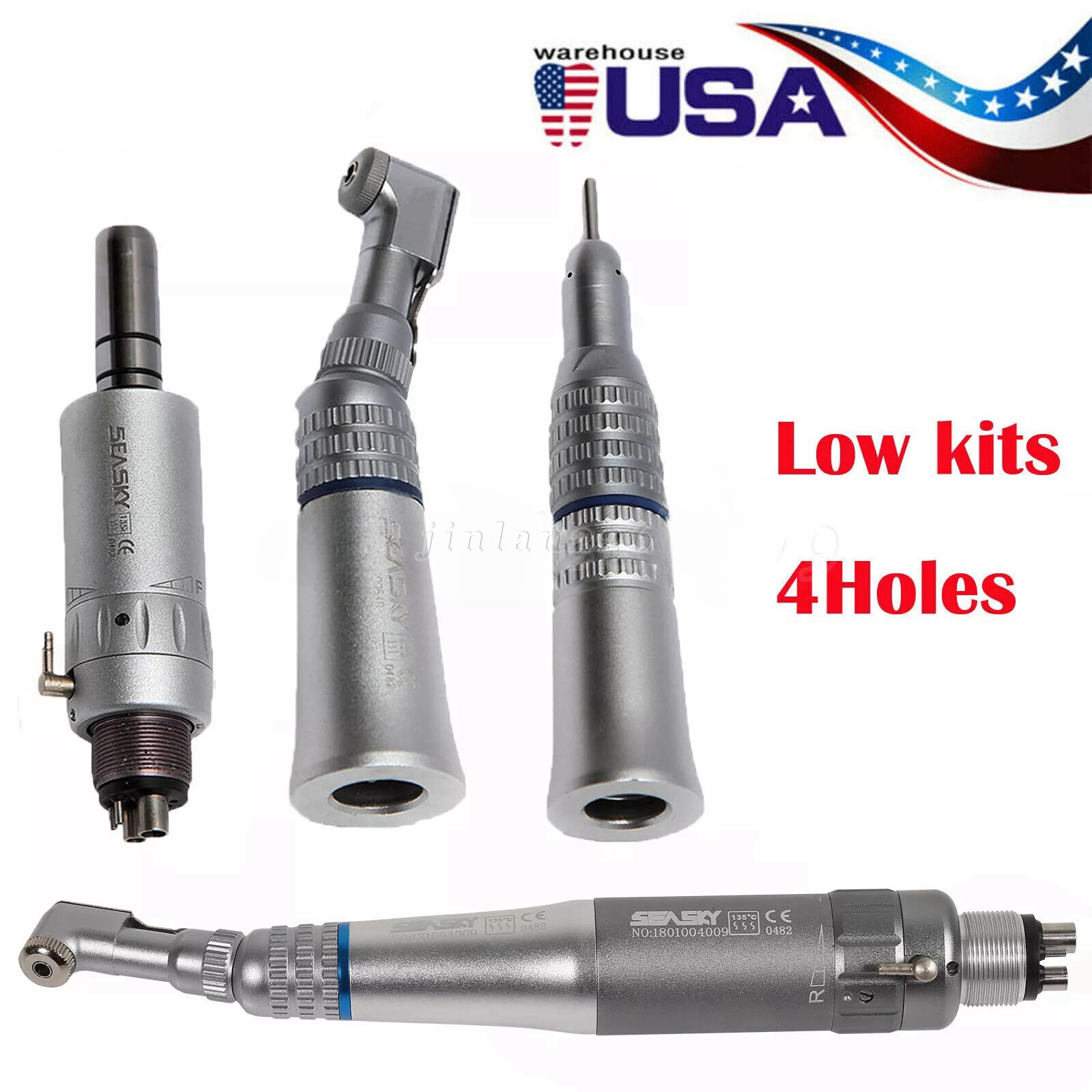 Dental Slow Speed Handpiece Contra Angle Straight Air Motor 4 Hole Kit YP4