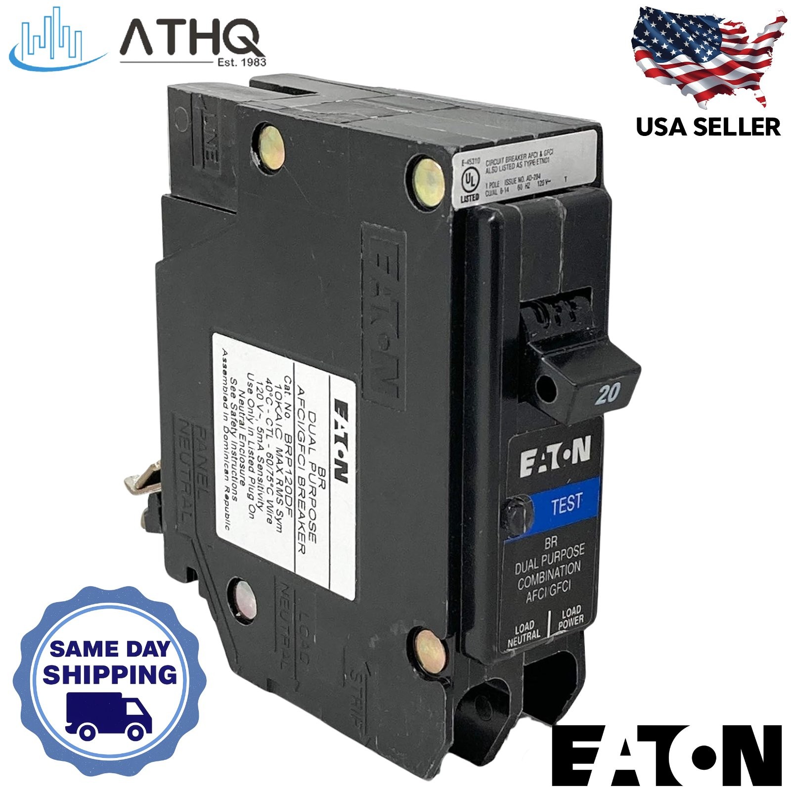 Eaton BRP120DF Type BR Combination AFCI GFCI Circuit Breaker 1-Pole 20A 120V NEW