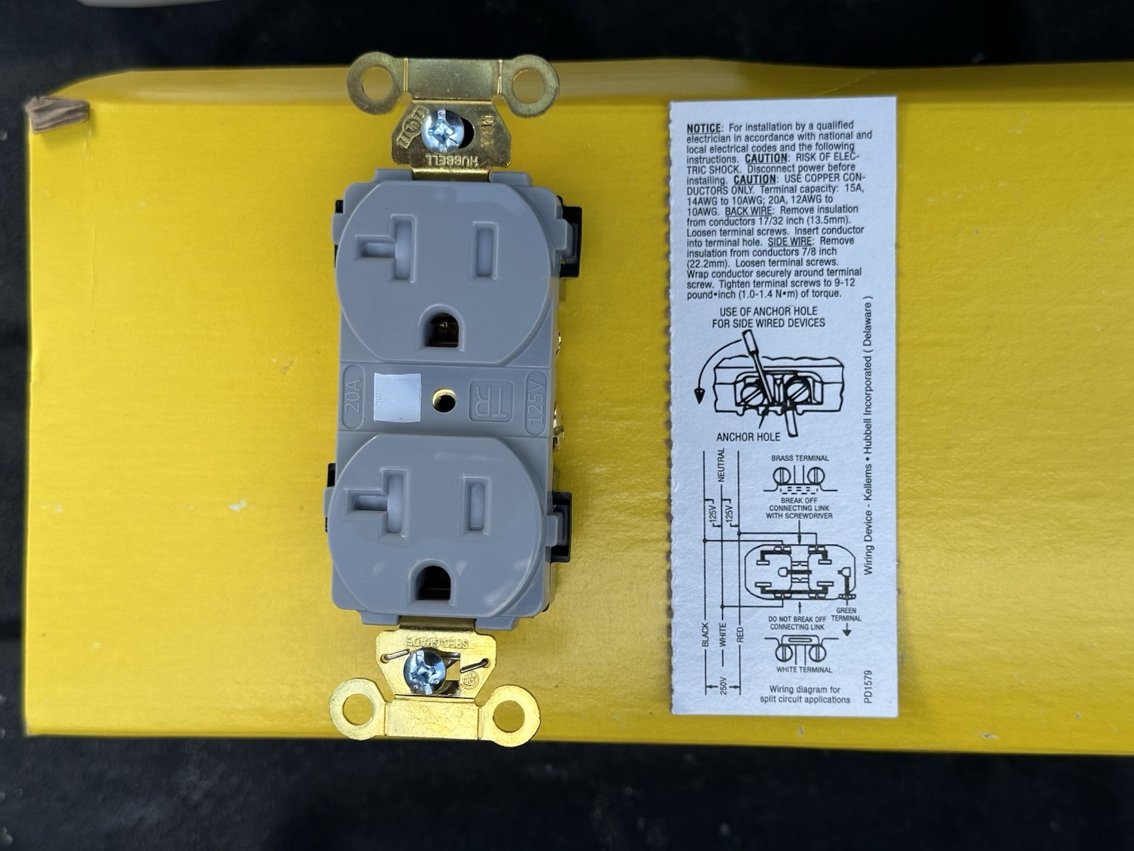 (10 Pack) Hubbell HBL 5362 GYTR Duplex Receptacle 125V 20A, 2-Pole/3-Wire