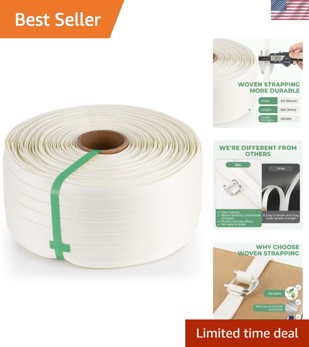 3/4″ x 1640’500m Woven Cord Strapping Roll, 2500lbs Break Strength, Heavy Dut…