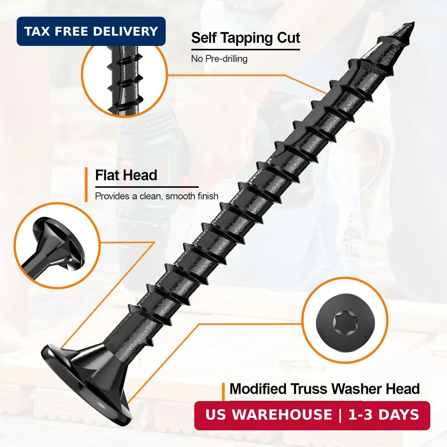 #8 x 1″ Deck Screws, 100Pcs Star Drive Wood Screws, Rust Resistant Timber Screws