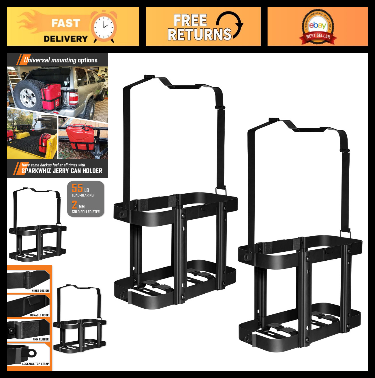 5 Gallon Steel Jerry Can Holder Brackets – 2 Pack Gas Can Mounting Kit