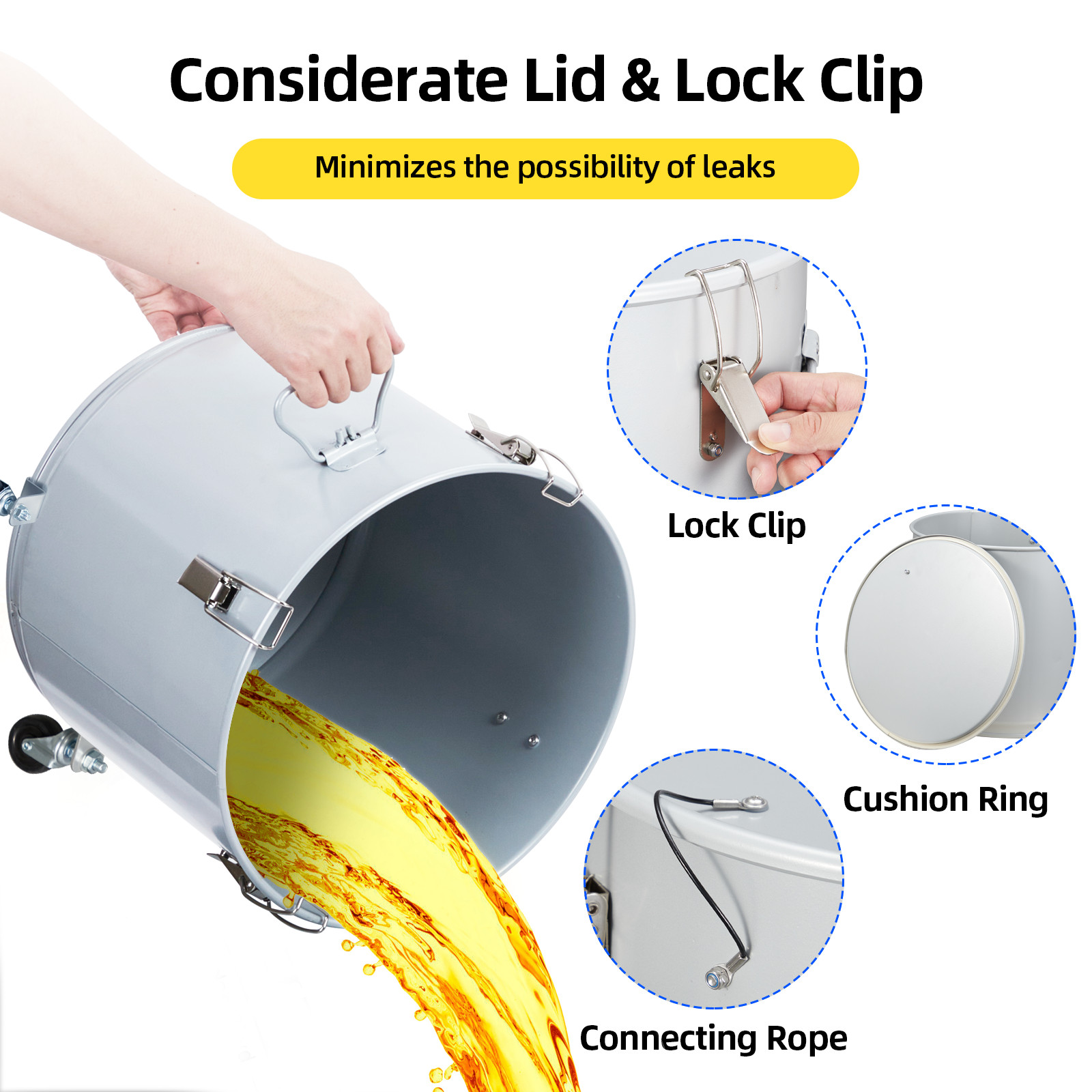 Commercial Oil Storage Container 10 Gallon Leak-Proof Filter Bag Mobile Kitchen