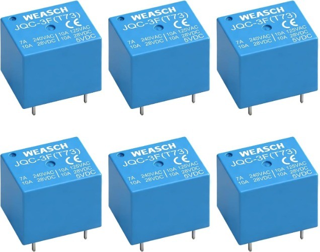 6Pcs JQC 3F(T73) PCB Power Relay, 5V DC Coil, SPDT 5 Pins, 7A 240VAC (6)