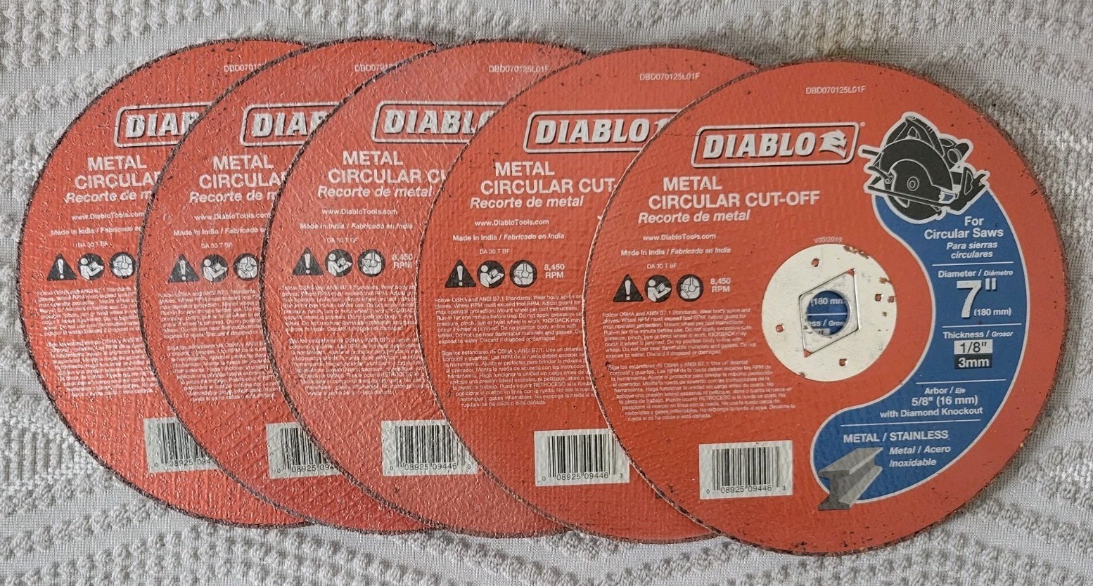 5 Pack Diablo 7″ Abrasive Metal Circular Saw Cut-Off Wheel 5/8″ Arbor 1/8″ Thick