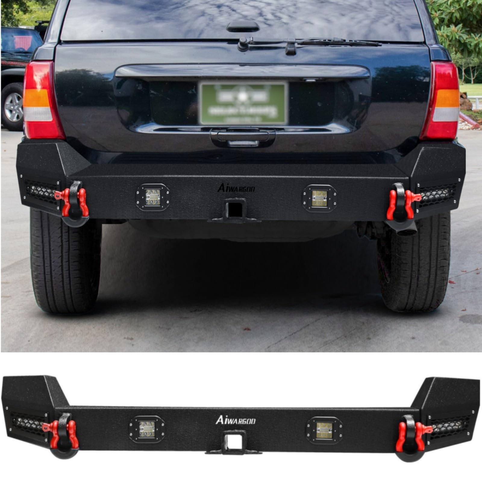 Rear Bumper for 1989-2001 Cherokee XJ Winch Plate LED Lights D-Ring
