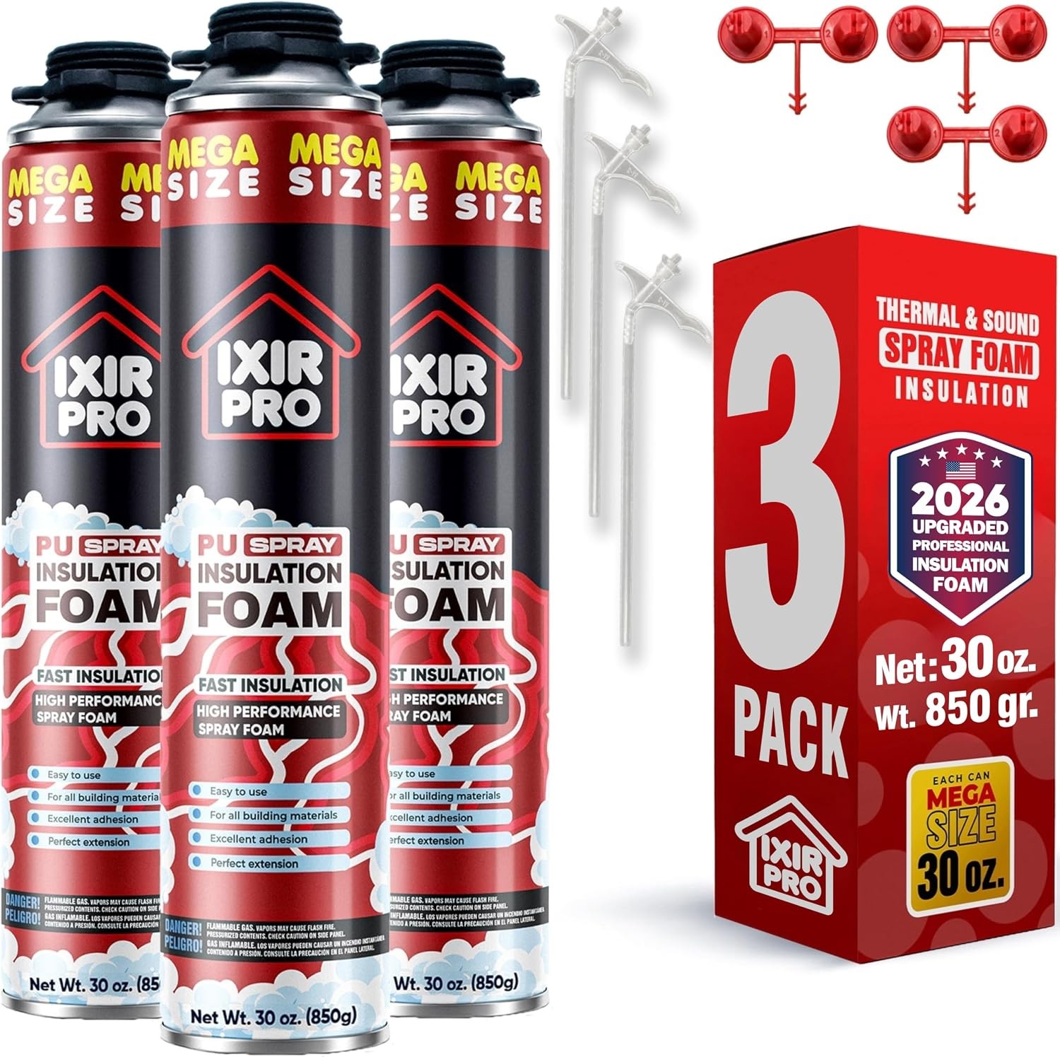 Mega Size Spray Foam Insulation Can (3 x30 oz. / 850 g) Expanding Sealant