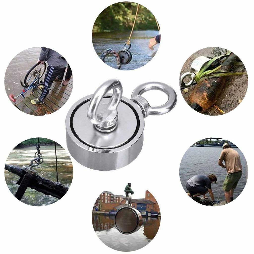 Fishing Magnet Kit Upto 1300 Lbs Pull Force Strong Neodymium + Rope + Carabiner