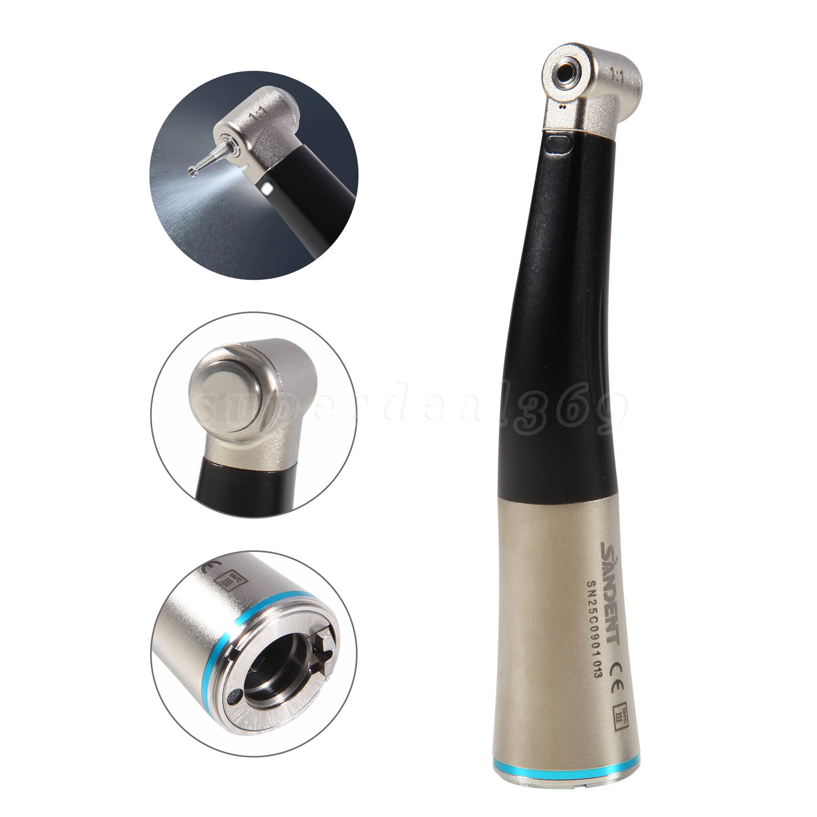 SANDENT Dental 1:1 Fiber Optic Contra Angle Low Speed Handpiece Inner Channel CE