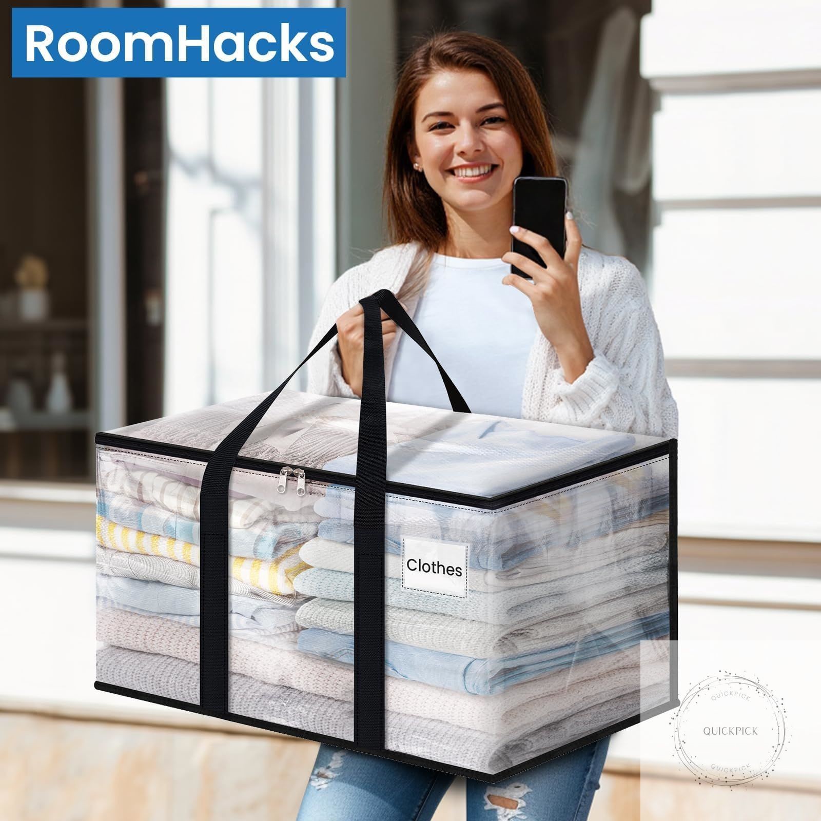 Heavy Duty Clear Moving Bags with Reinforced Handle and Double Zipper, Storage