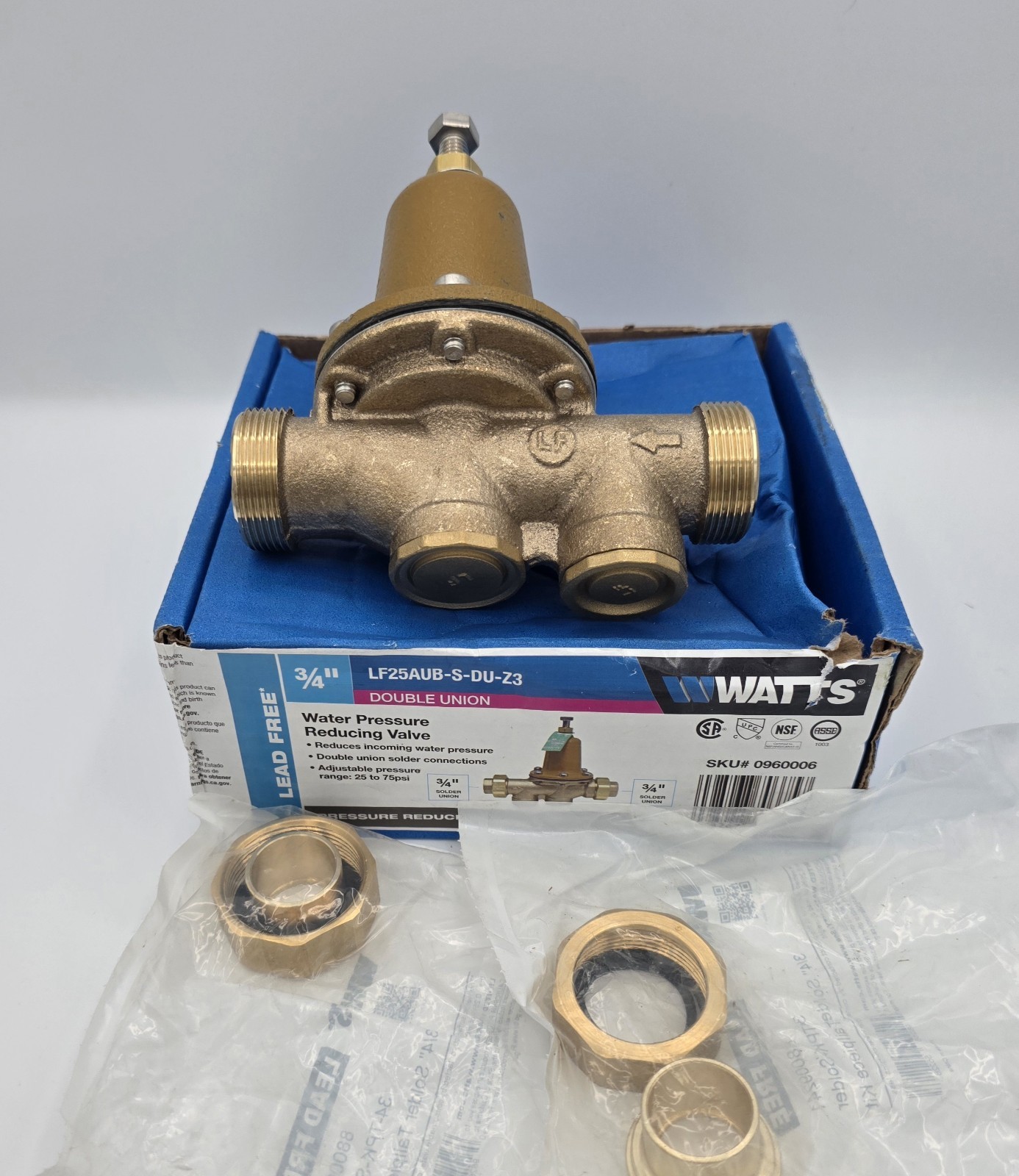 Watts LF25AUB-S-DU-Z3 0960006 Copper FPTxFPT Water Pressure Reducing Valve, 3/4″