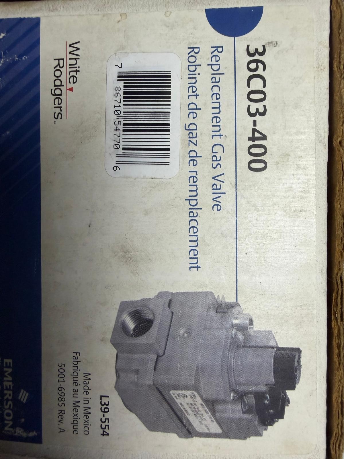 WHITE RODGERS 36C03-400 REPLACEMENT GAS VALVE