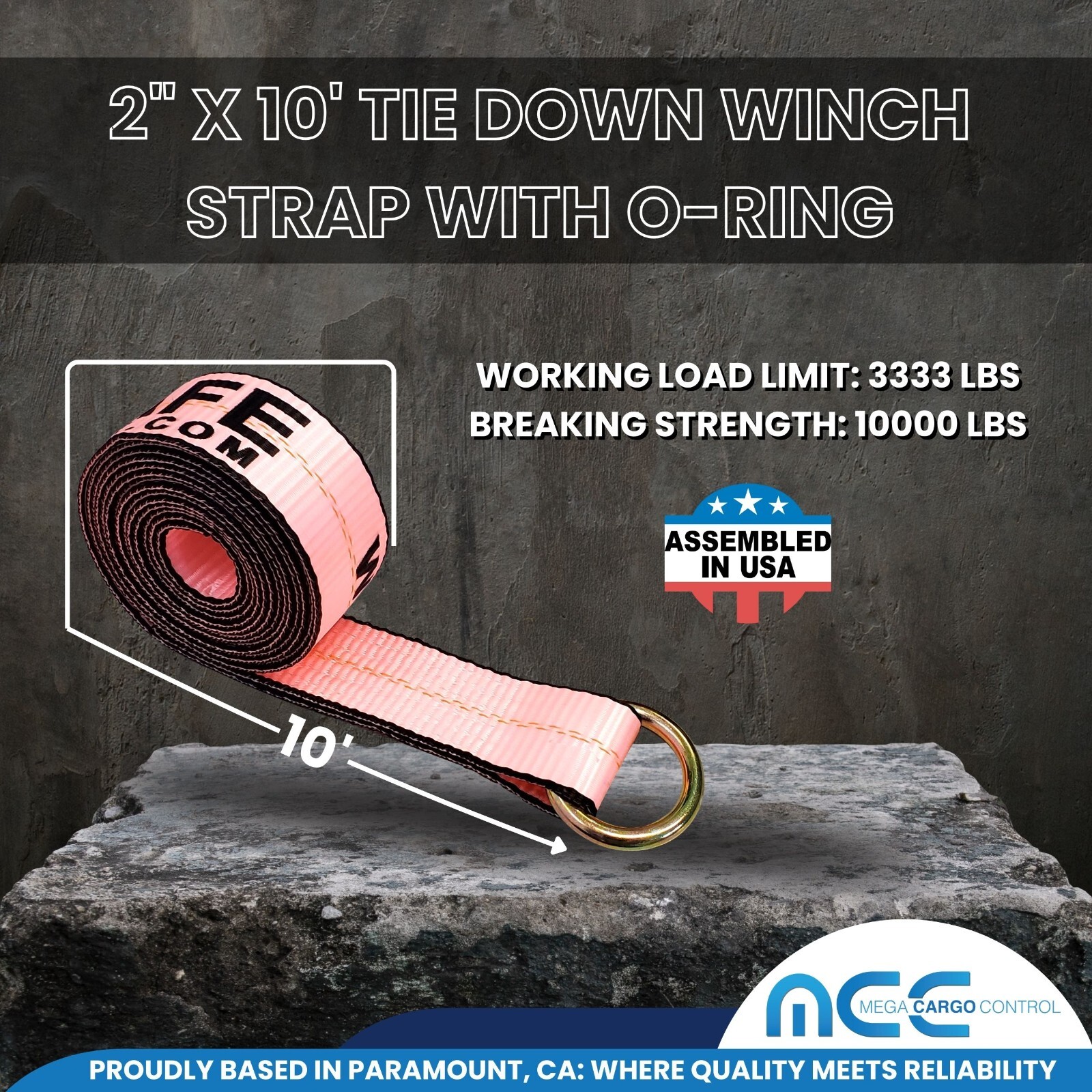 USA 2″ x 10′ Winch Lasso Strap O Ring Tow Truck Trailer Wheel-Lift Tire Harness