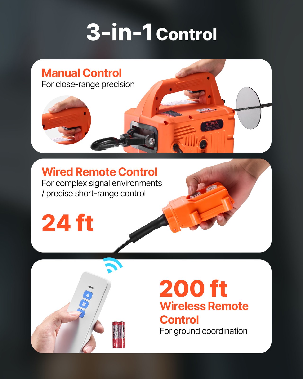VEVOR 3-in-1 Electric Hoist Winch 1550 lbs Manual Wired Wireless Remote Control
