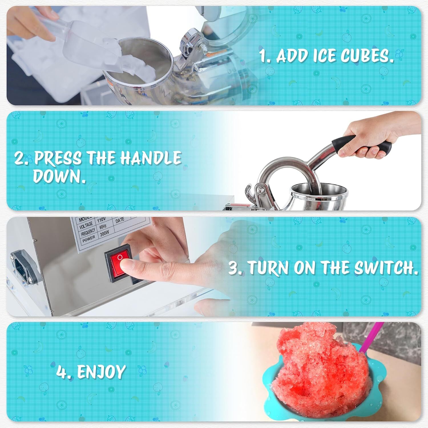 500LB/H Commercial Snow Cone Machine,300W Big Ice Shaving Machine for Home Party
