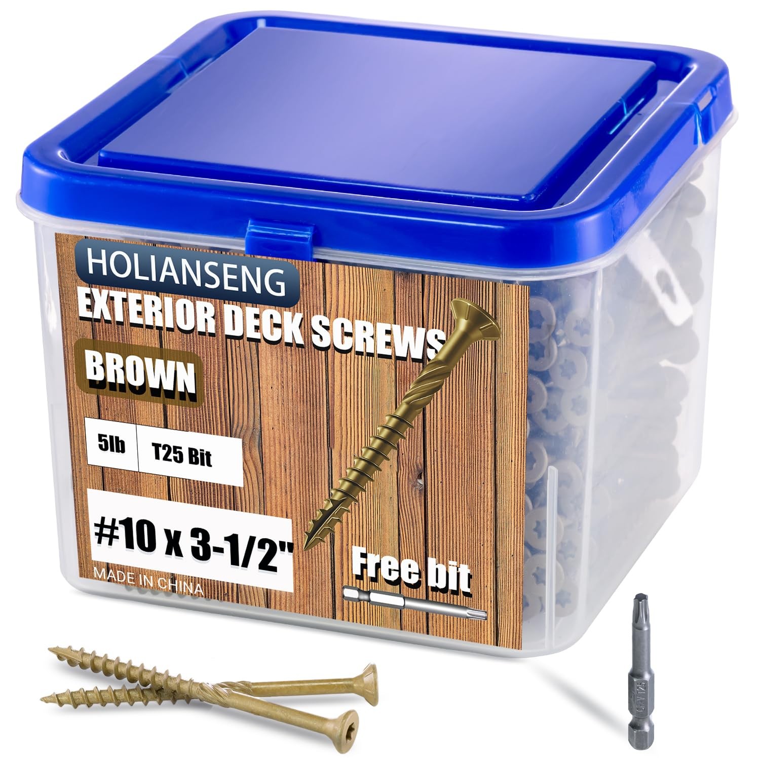 Deck Screws 3-1/2 Inch, #10 x 3-1/2, 5lb, 285Pcs Rust Resistant, Brown Epoxy