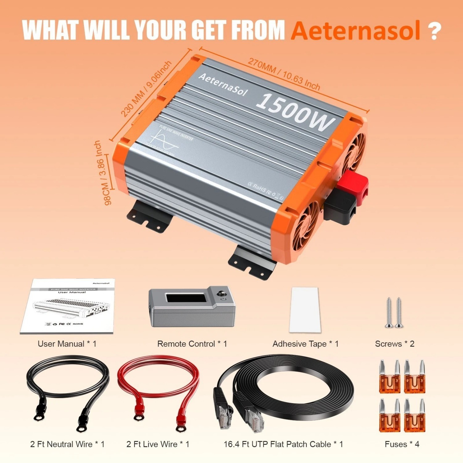 1500W Pure Sine Wave Power Inverter 12V to 110V 120V for LiFePO4 Lithium Battery