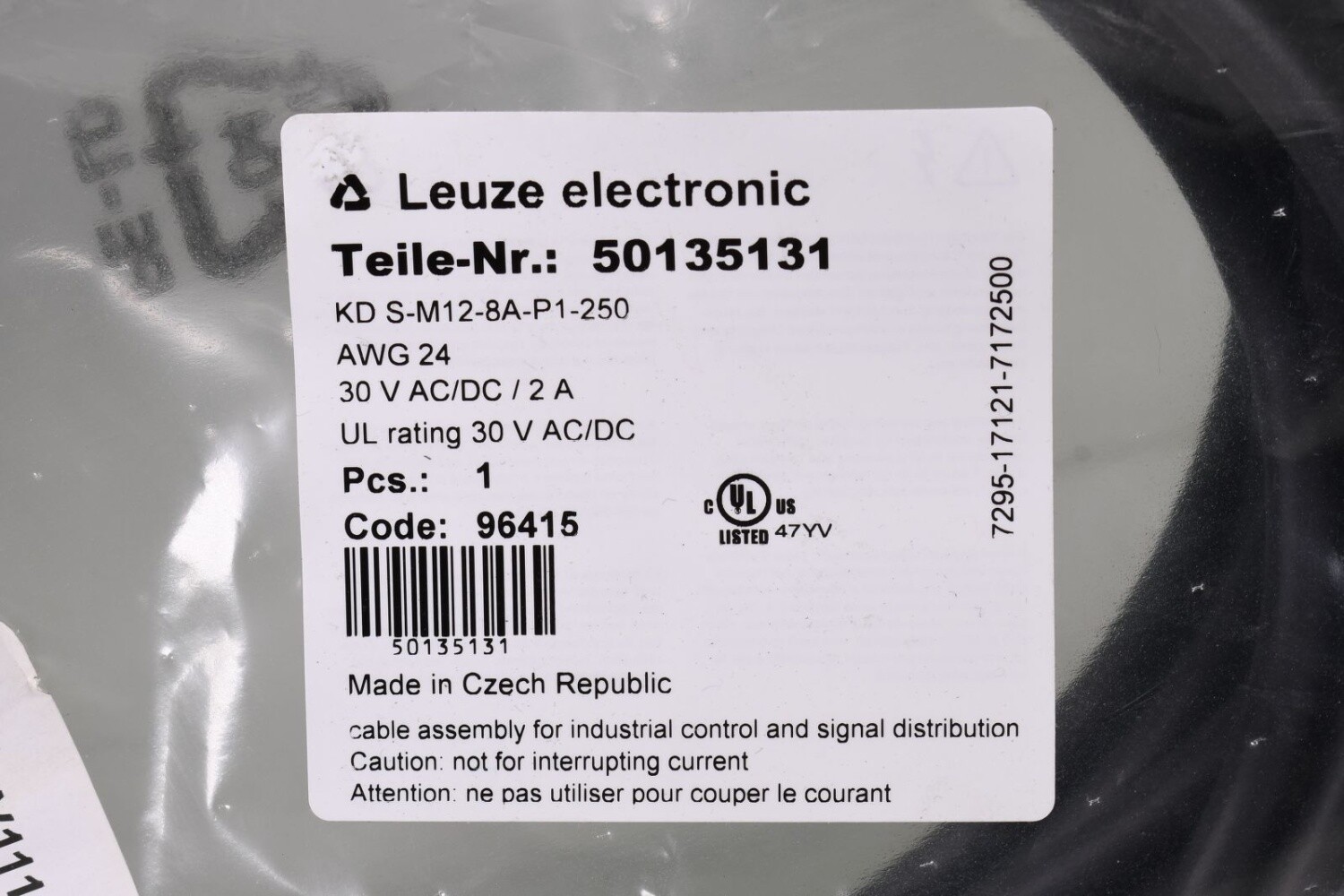 LEUZE 50135131, KD S-M12-8A-P1-250, Connection cable, L=25 m