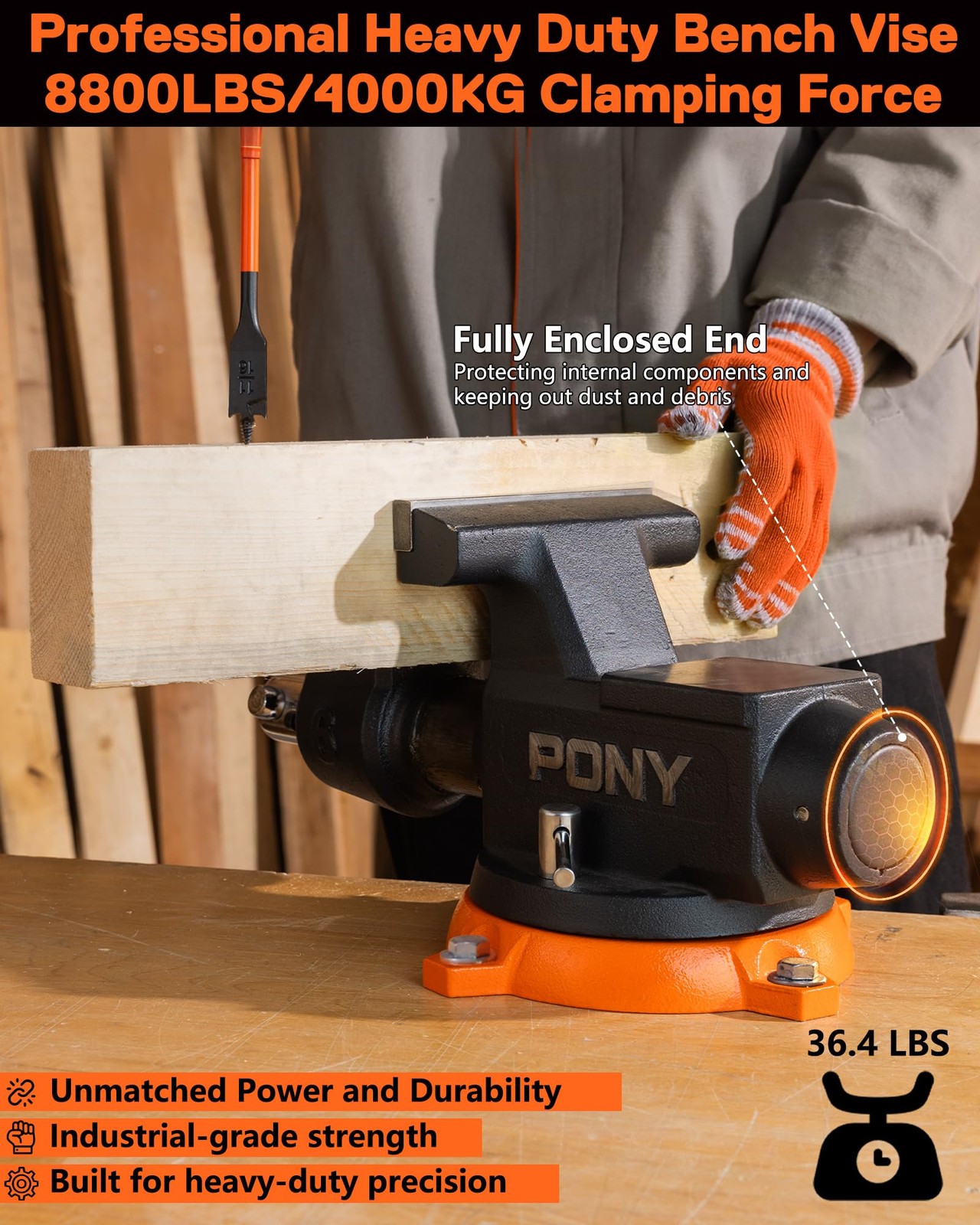 PONY 6″ Heavy Duty Bench Vises 8800LBS Clamp Force Workbench Vise 360° Rotatable