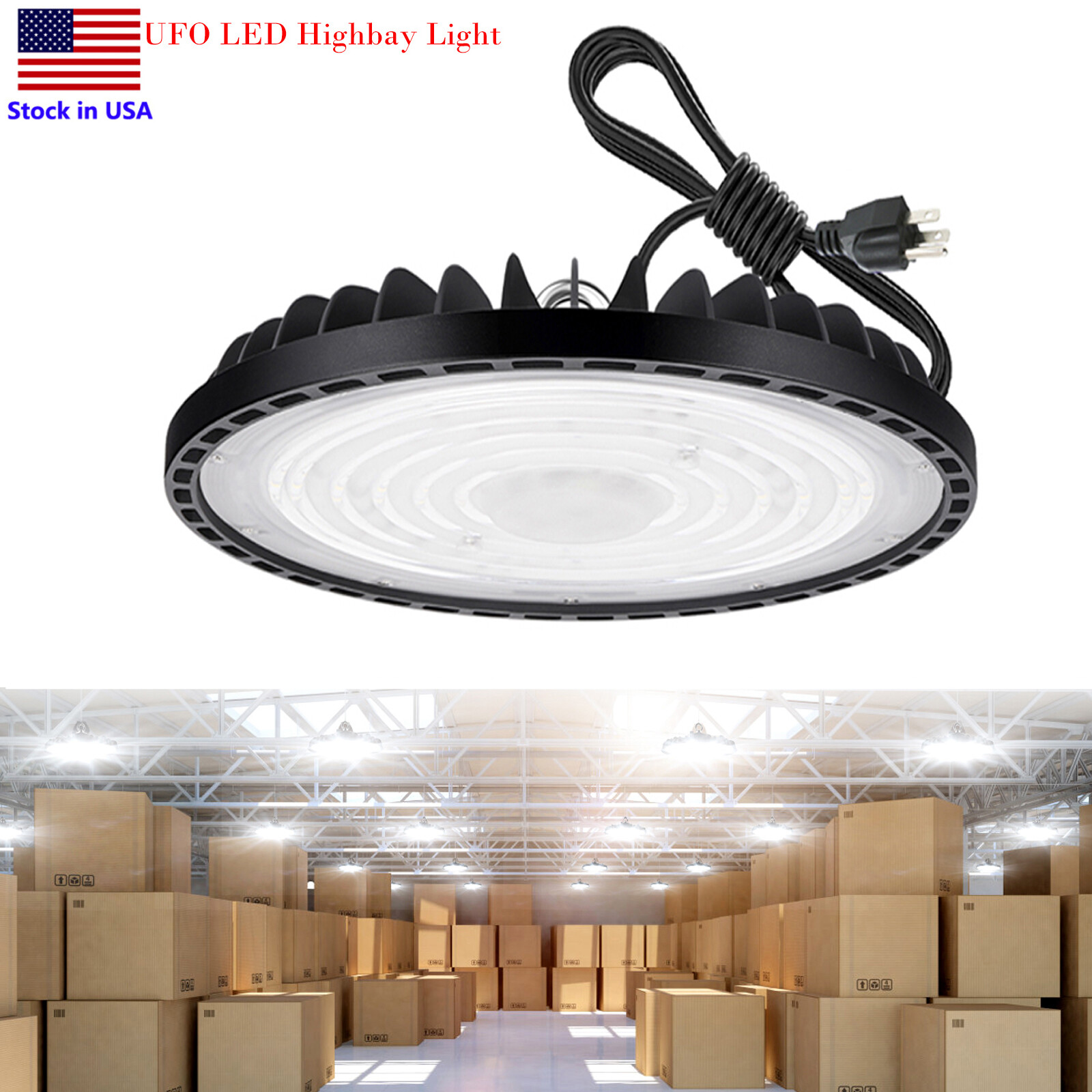 200W LED High Bay Light 6000K UFO HighBay LED Commercial Warehouse Garage Light