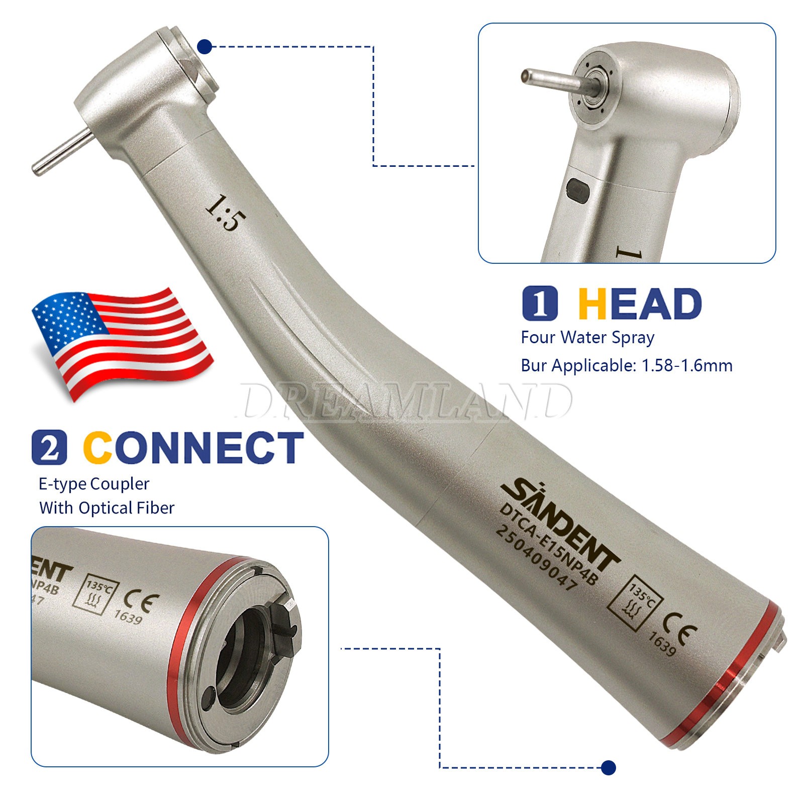 Woodpecker Style 1:5 High Speed Handpiece for MT2 MT3 Dental Electric Motor