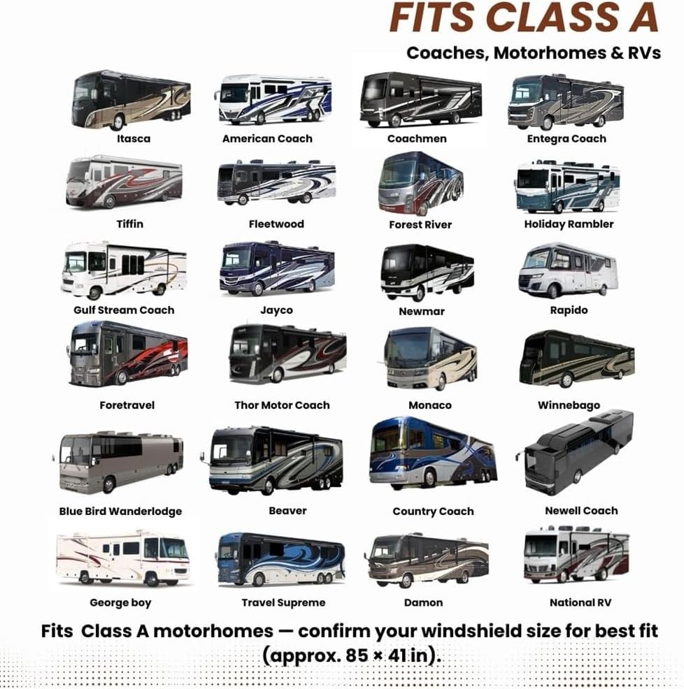Windshield Sun Shade | Fits RV Class-A | Certified 99.87% UVB & 99.02% UVA Prote