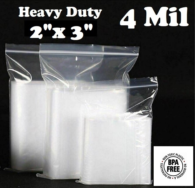 2″ x 3″ Heavy Duty 4Mil Clear Zip Bags Plastic 4 Mil Reclosable Top Lock Baggies