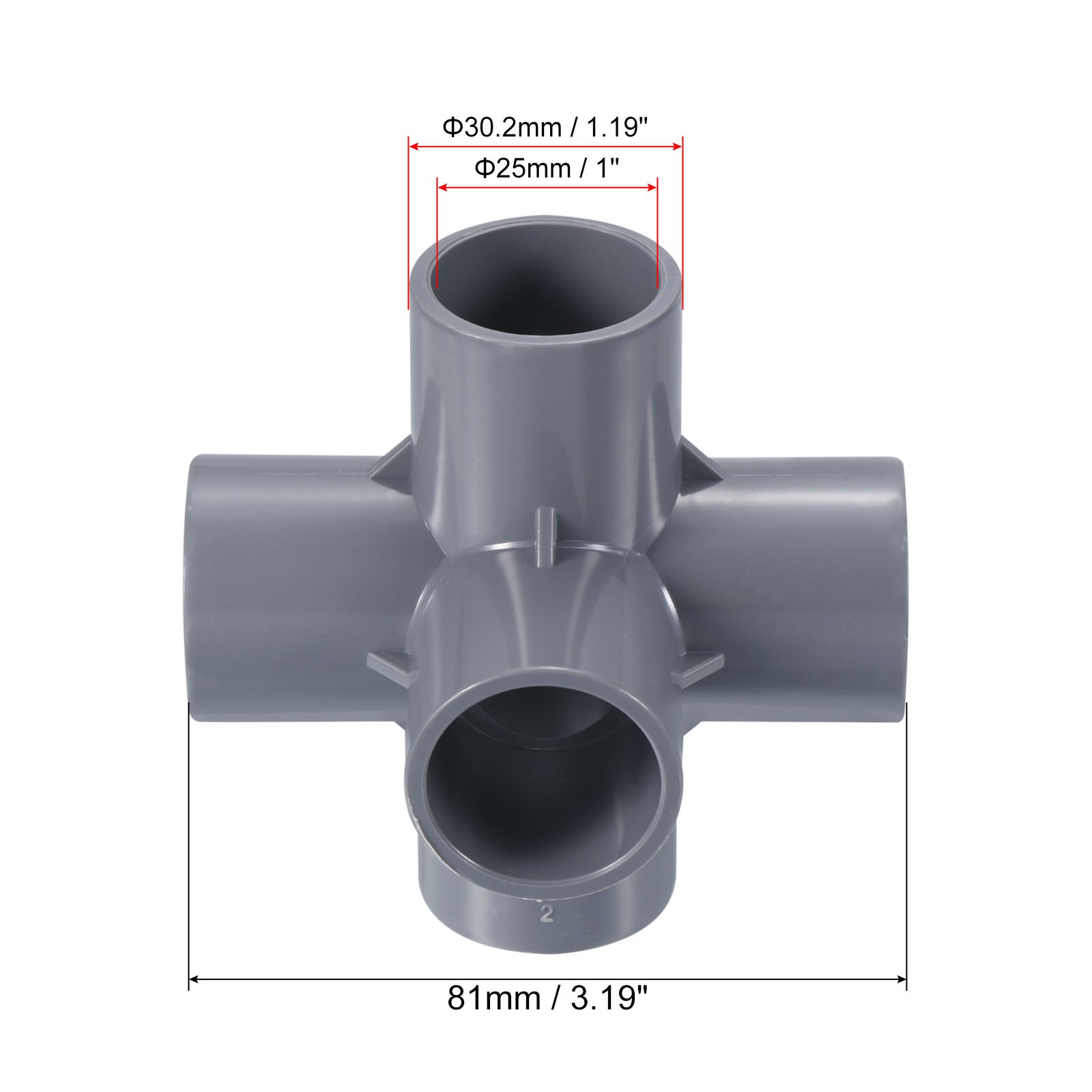 1″/25mm ID 6 Way Elbow Pipe Fittings UPVC Joint Coupling Pipe Adapter Gray