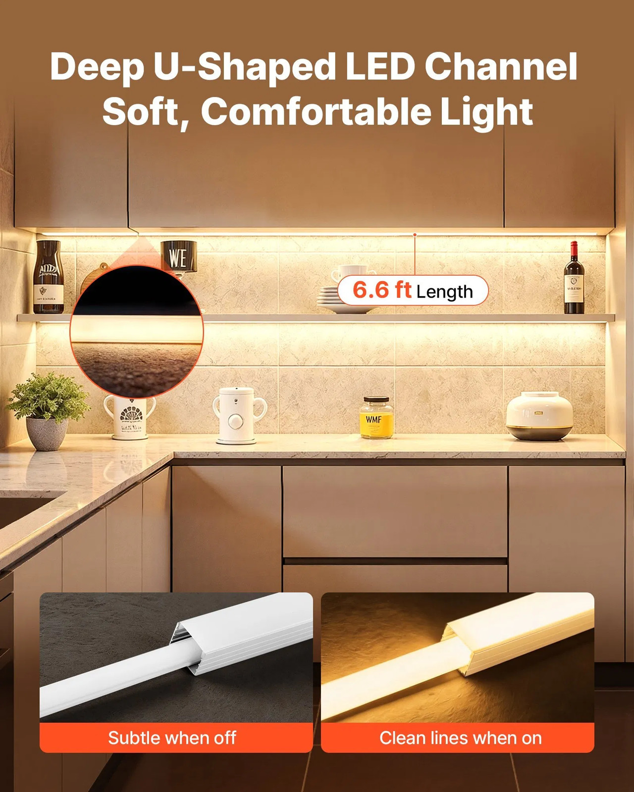 10-Pack 6.6 ft/2M Plus-Size U Shape LED Aluminum Channel, with Milky Cover, End