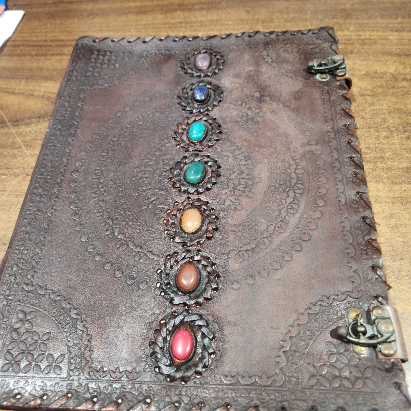 7 Chakra Stone Leather Journal / Drawing Book Embossed Design Double Clasp
