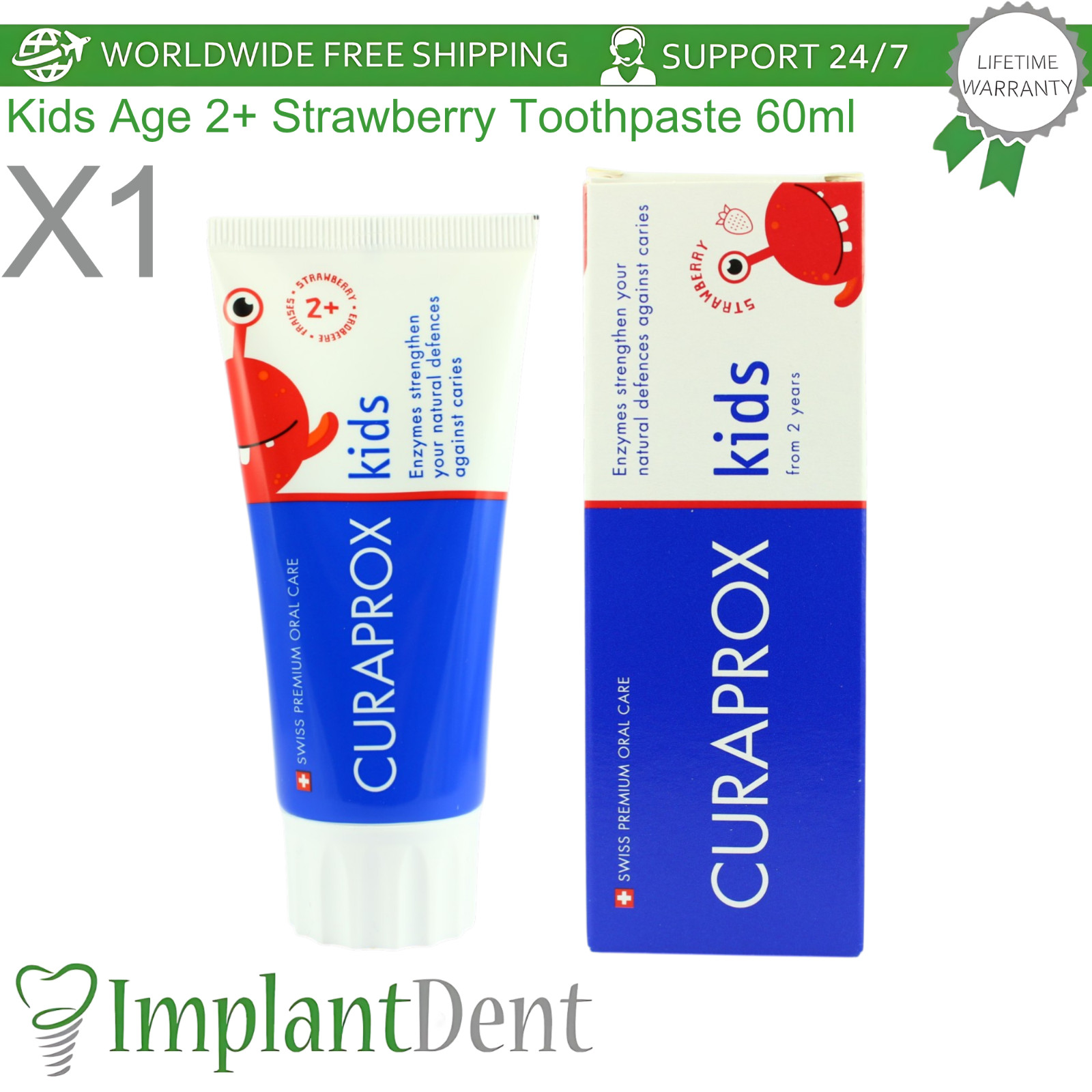 Dental Strawberry Toothpaste 60ml Kids Age 2+ Gentle Oral Care Hygiene Curaprox
