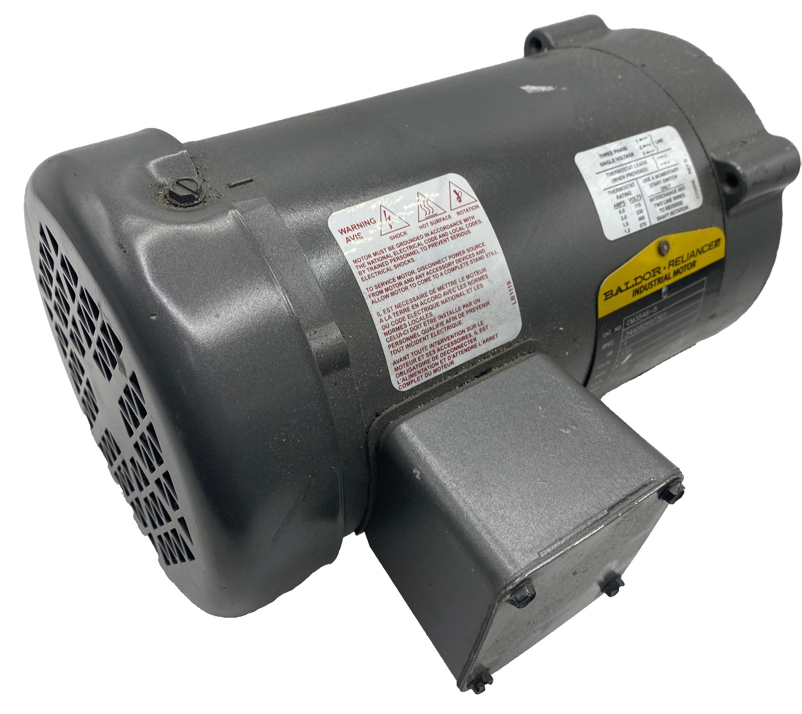 Baldor Reliance CM3546-5 Industrial Electric Motor 1-HP 1725 RPM 575 Volts ✅