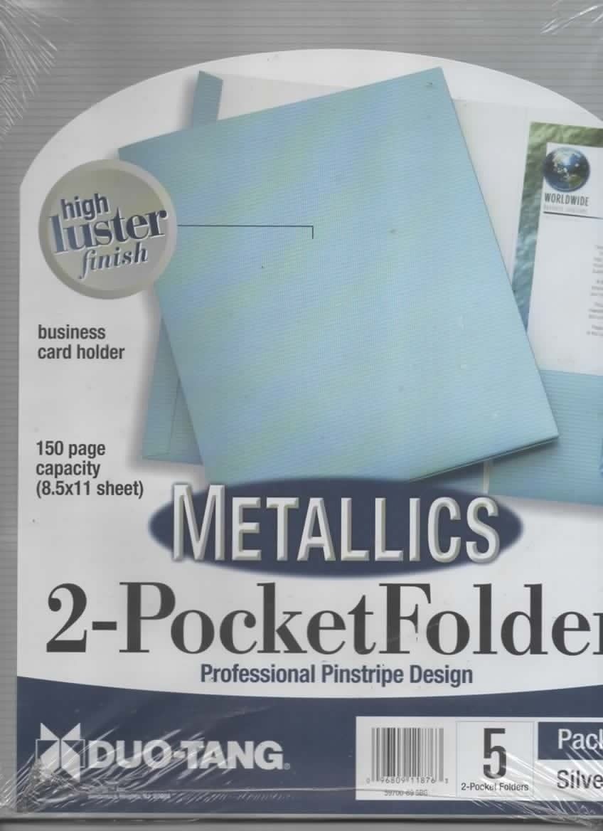 DUO-TANG 2-Pocket Folder-Metallic Silver Pinstripe-150 pp-High Luster 5-pack LN