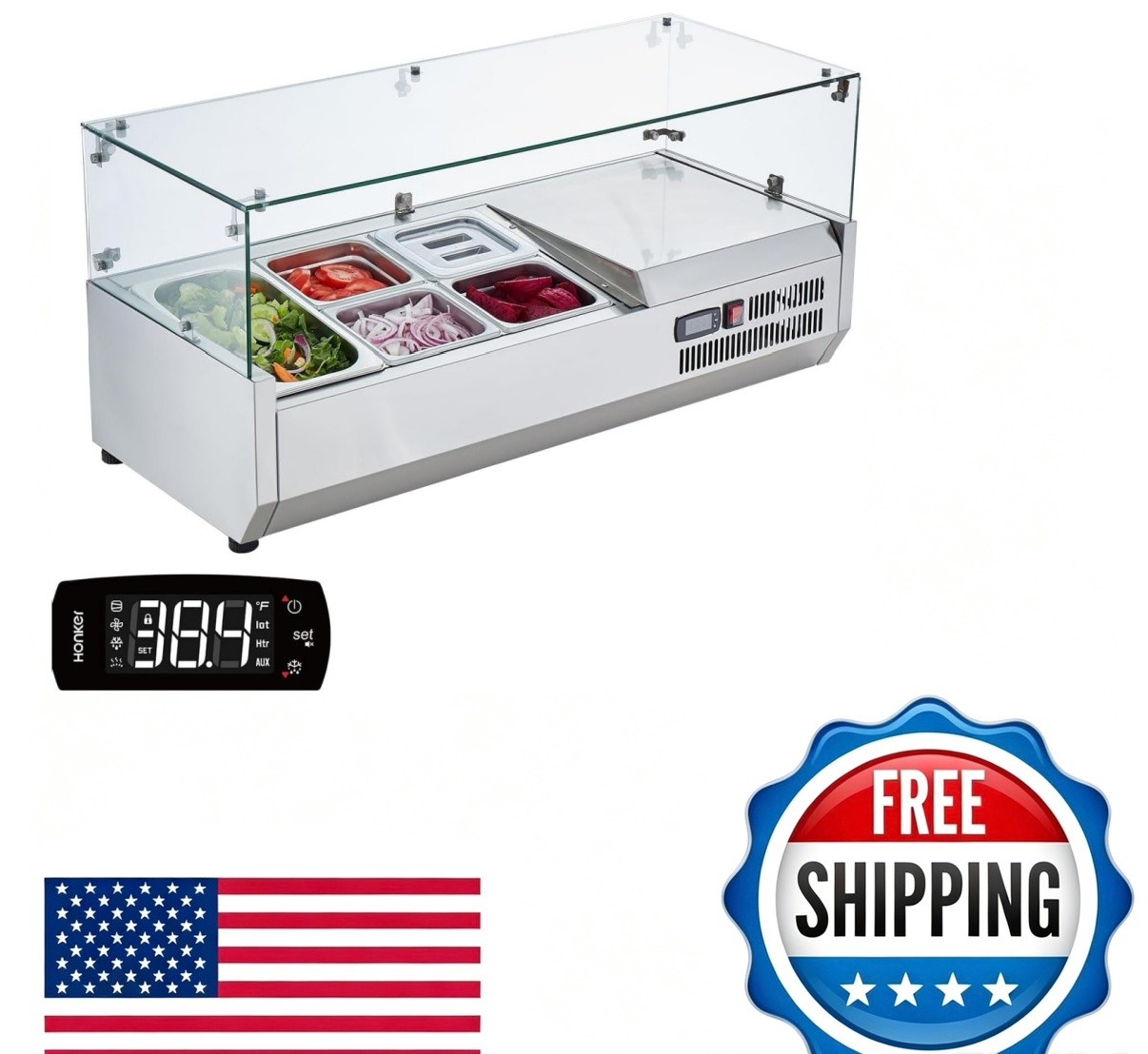 🔥130W Refrigerated Condiment Prep Station, Commercial Countertop Condiment Stat