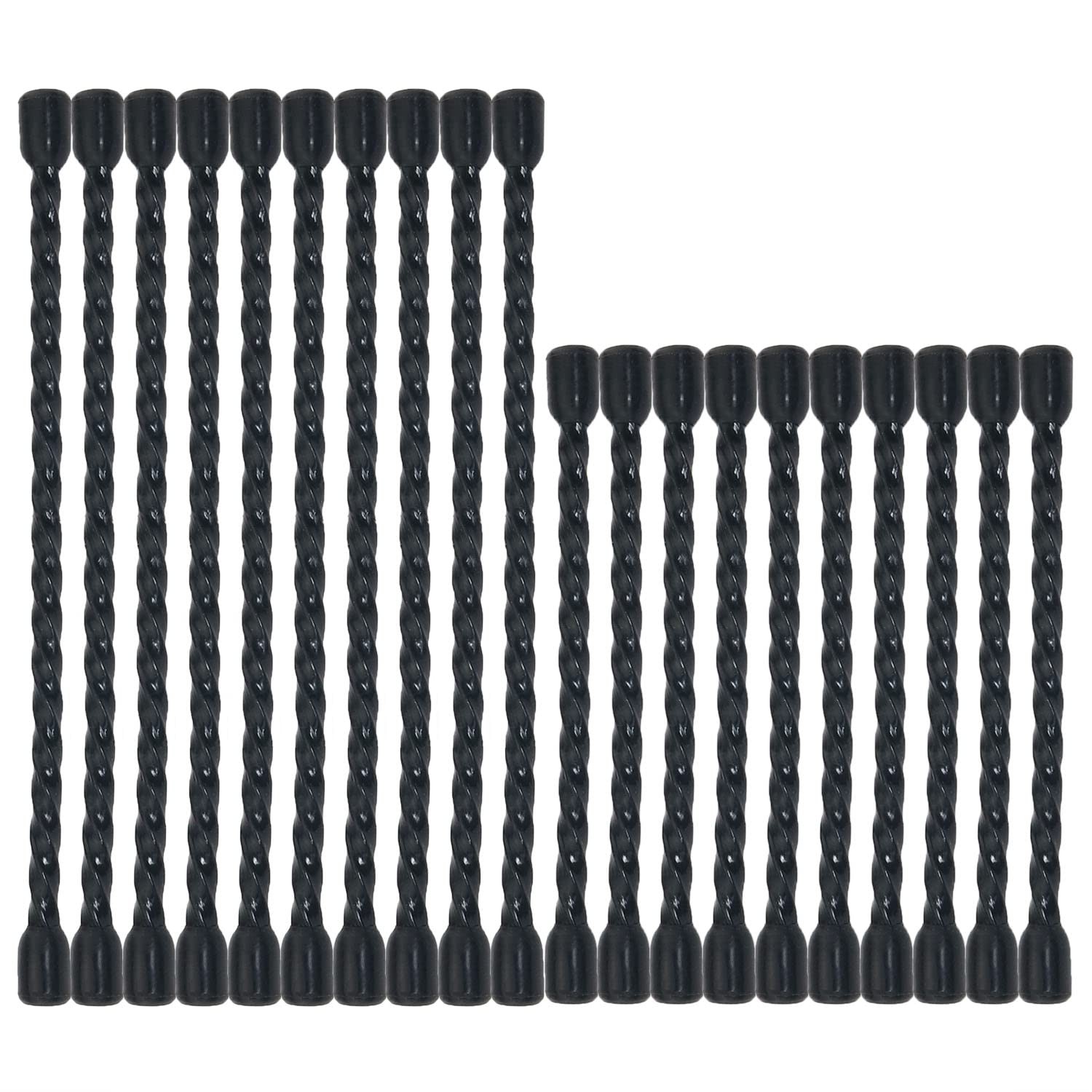 20PCS Black Rubber Twist Ties,10x 4-inch, 10x 6-Inch,Reusable Bendable Cable Tie