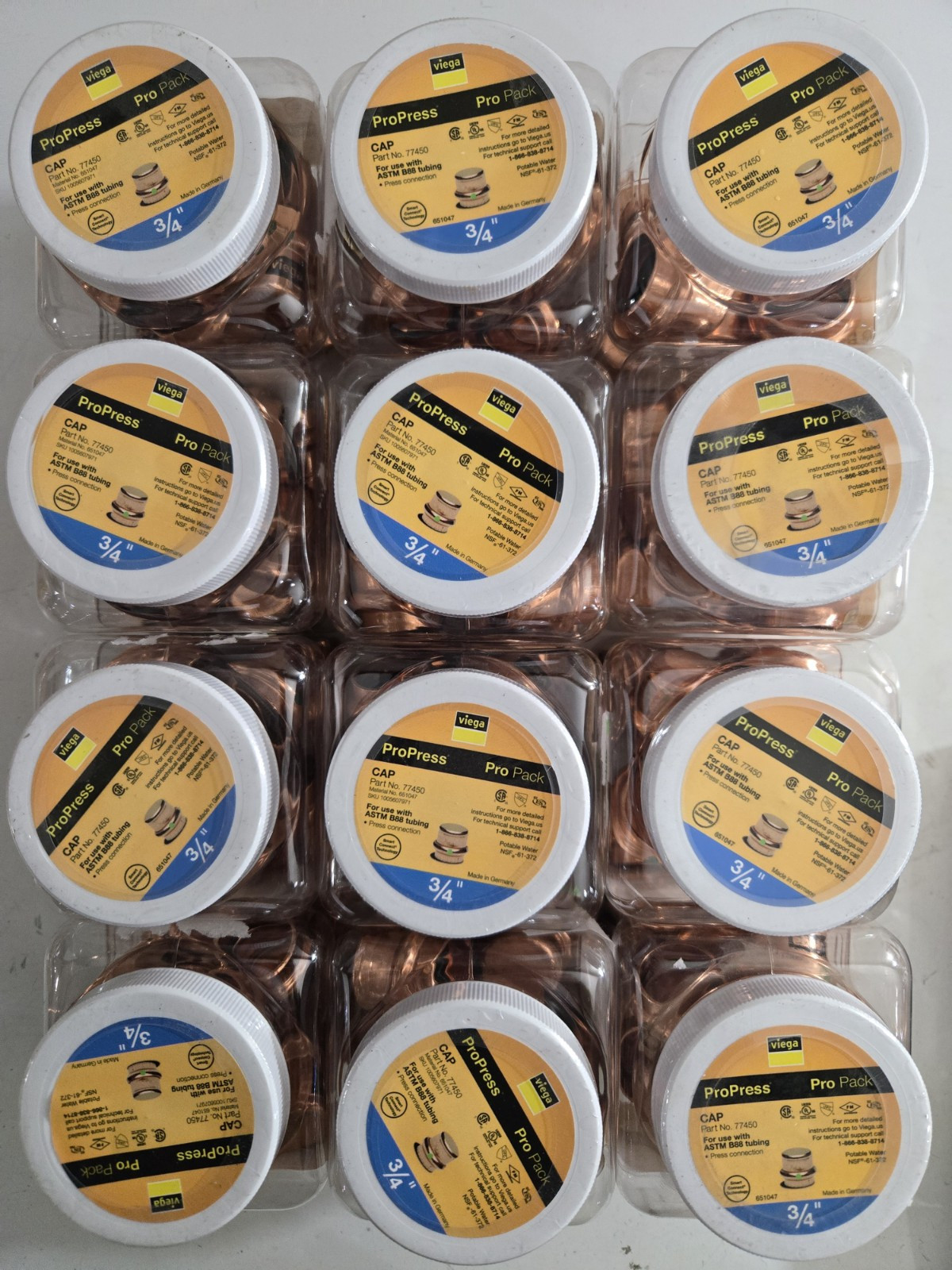 Lot of 12– Viega ProPress 3/4 in. Copper Cap 77450 (10-Packs) 120 Total Caps