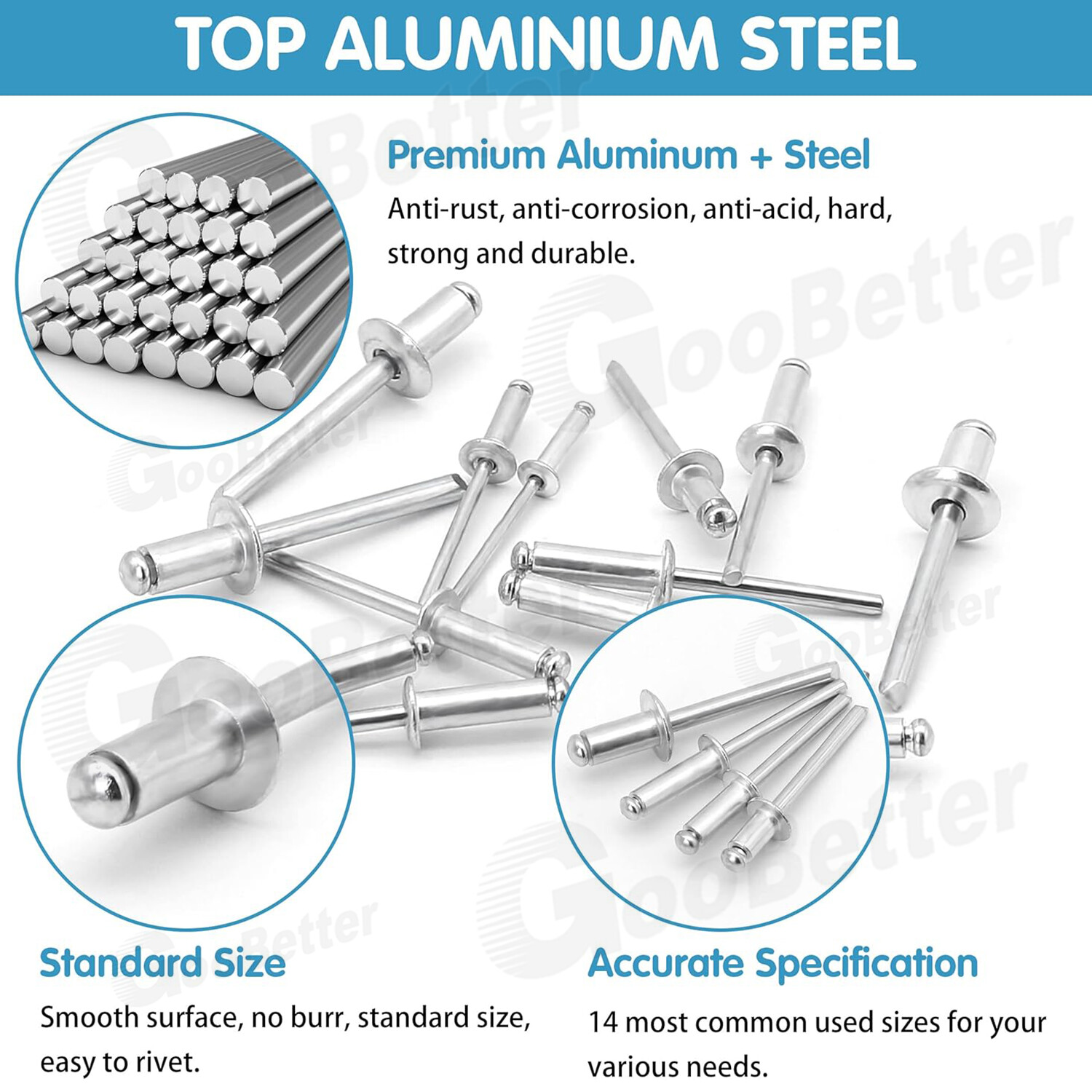 500pcs Pop Rivets Assortment Kit Aluminum Blind Rivets 14 Sizes Blind Rivet Set