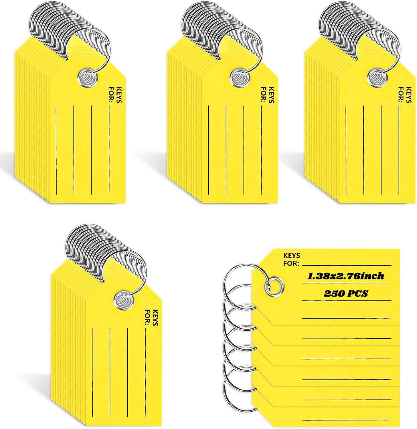XUWAIDSGN 250 Pcs Yellow Key Tags with Labels and Rings: 1.38 X 2.76 Inches, 250