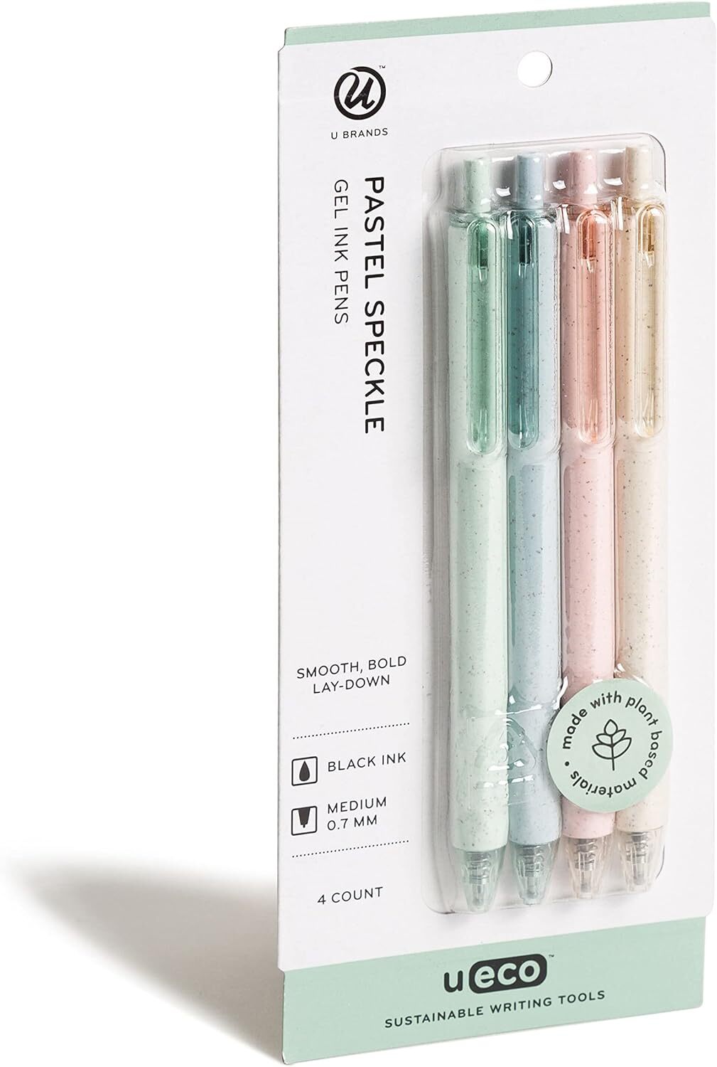 U Brands U-Eco Gel Ink Pens, Pastel Speckle, 4 4 Count (Pack of 1), Black