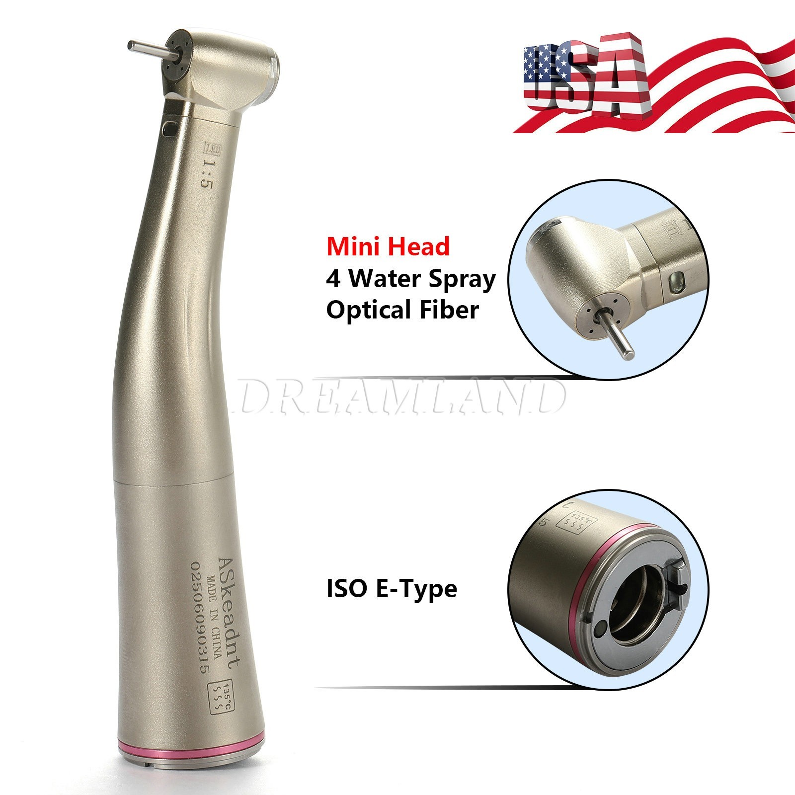 Dental LED 1:5 Contra Angle Fiber Optic Handpiece Mini / Standard Head 2 Colors