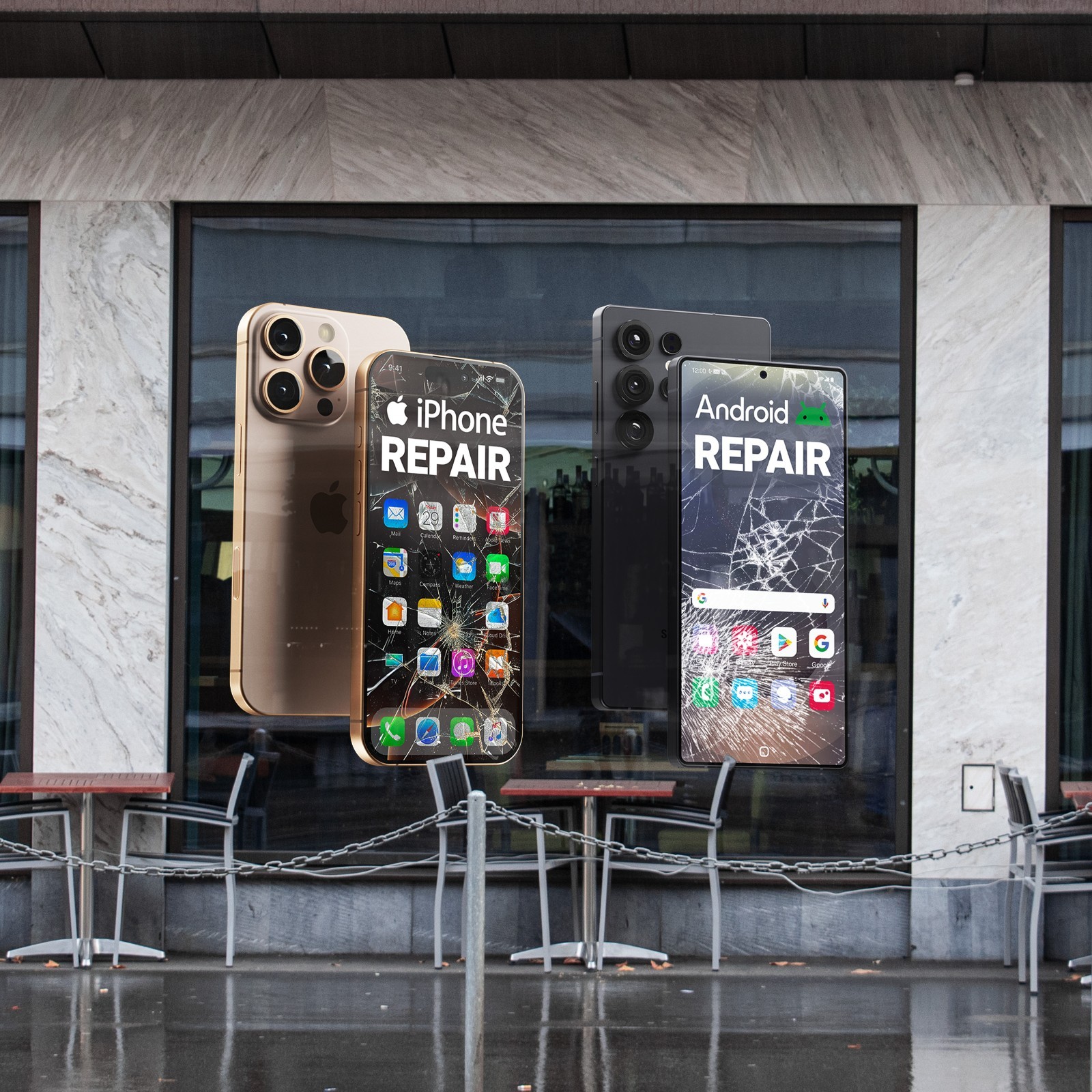 Cracked Screen iPhone Android Repair Window Decals – Die-Cut Storefront Signs 2