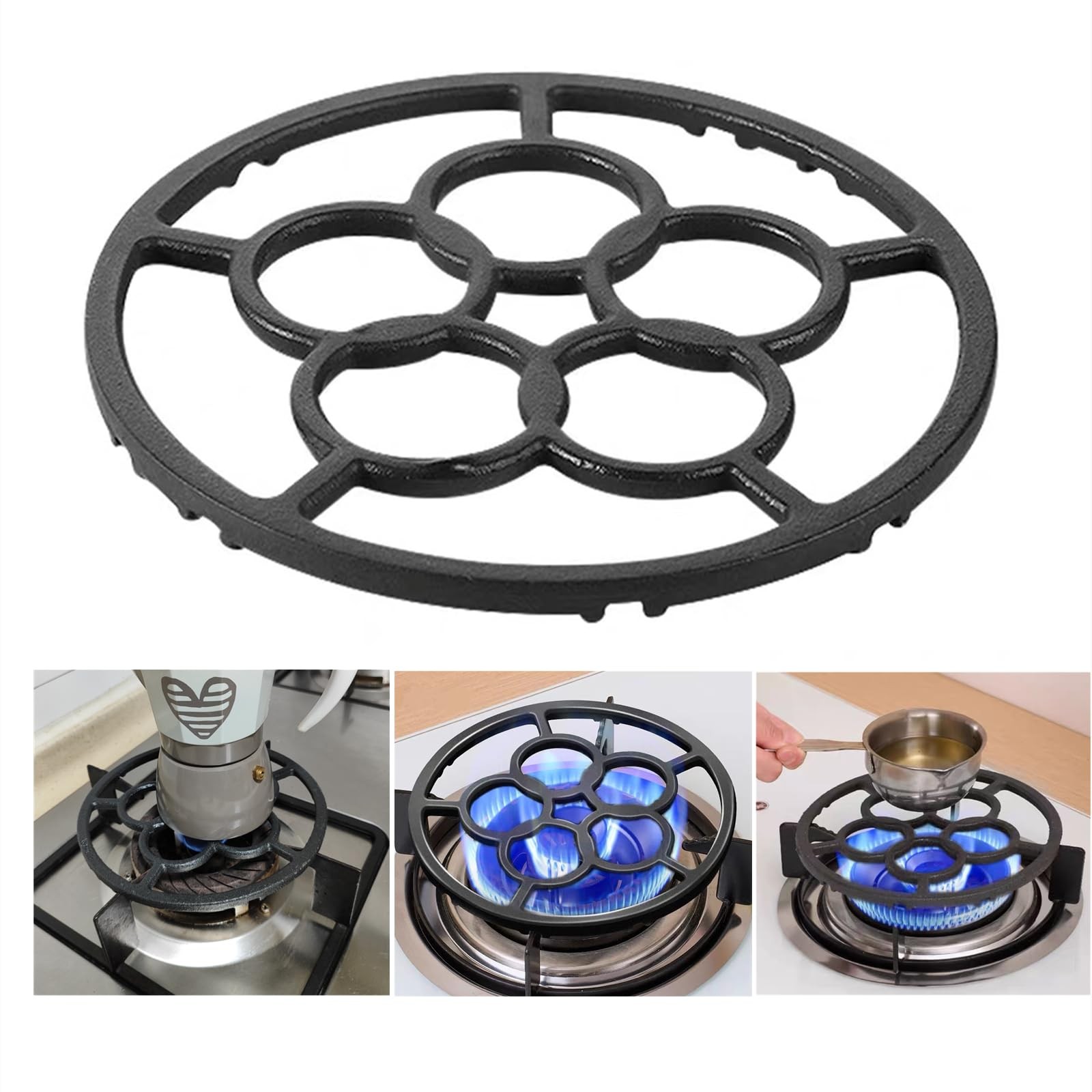 Cast Iron Wok Support Ring Stovetop Stand, Non Slip Gas Ring Reducer for Moka…