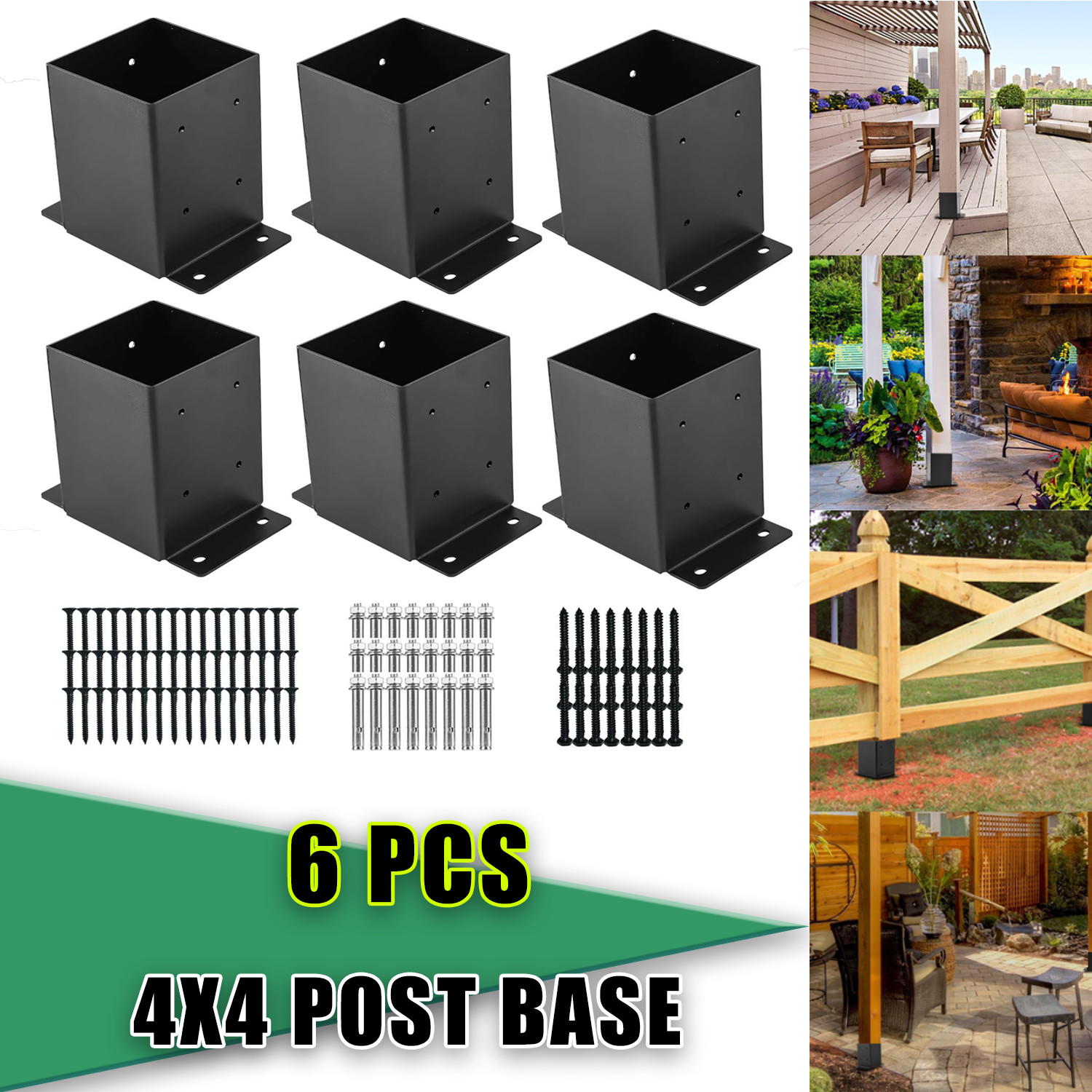 4 x 4 Post Base Post Anchor 6 PCs Black Powder-Coated Bracket for Deck Supports