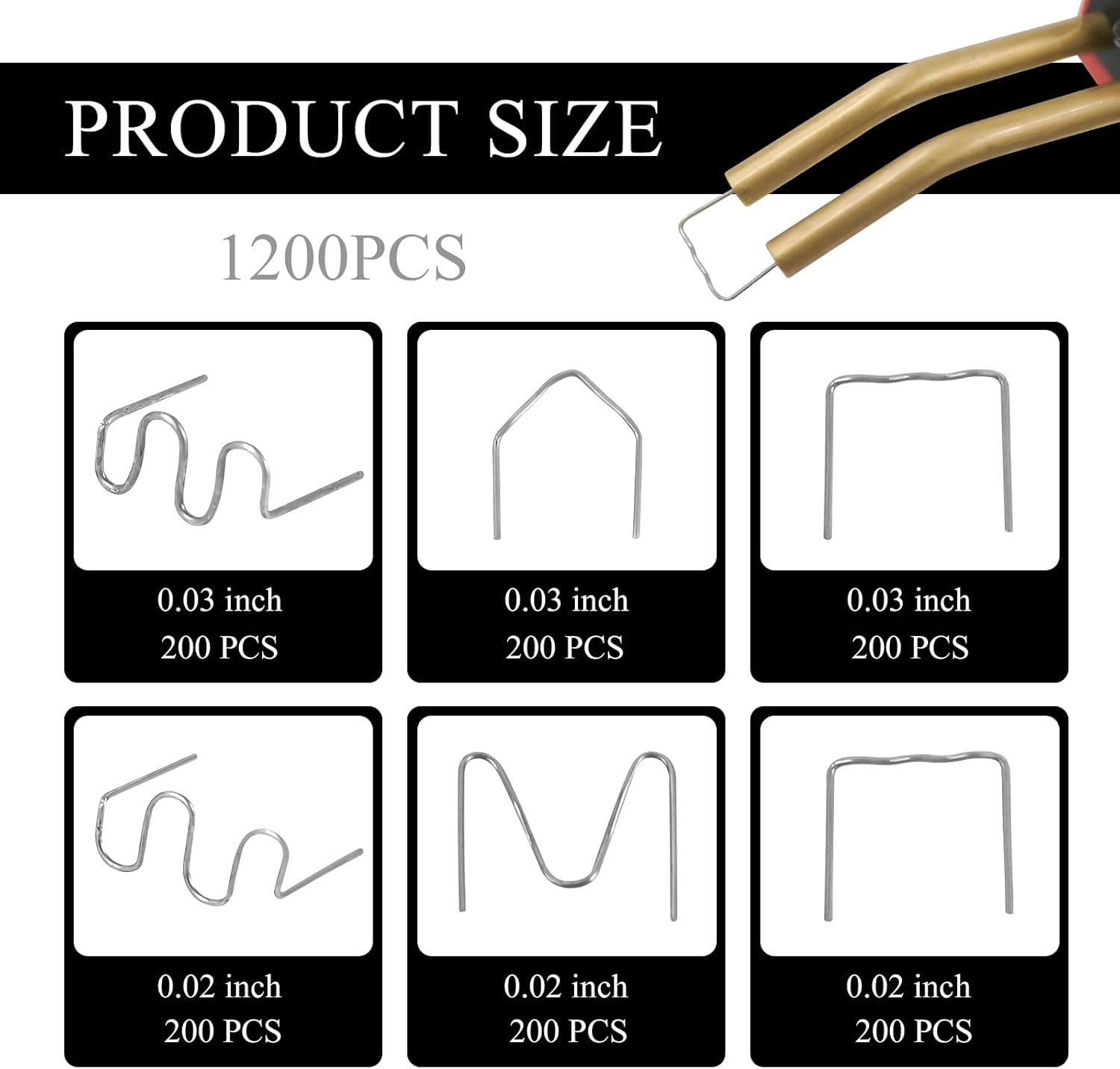 1200 PCS Plastic Welding Staples 6 Sizes 0.6Mm 0.8Mm Big Wave Plastic Welder New